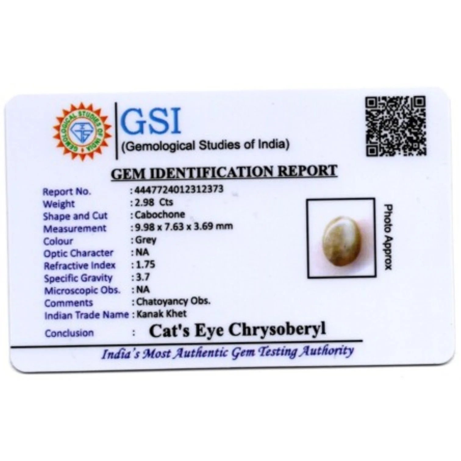 Natural Cats Eye Chrysoberyl - 2.98 Carat