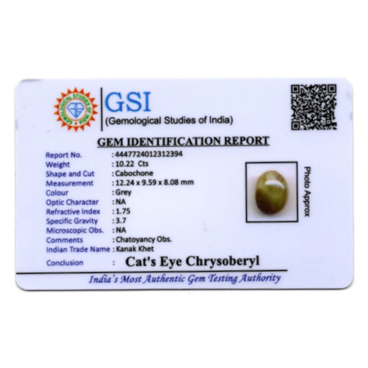 Natural Cats Eye Chrysoberyl - 10.22 Carat
