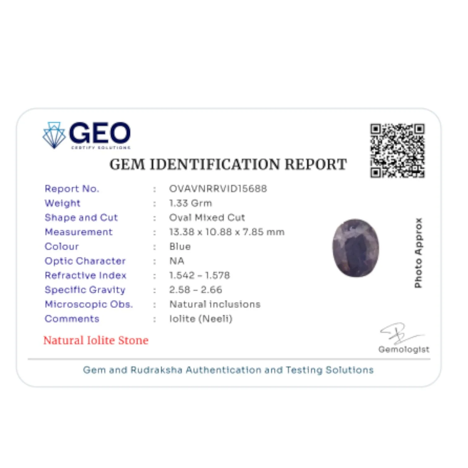 Natural Iolite - 6.65 Carat