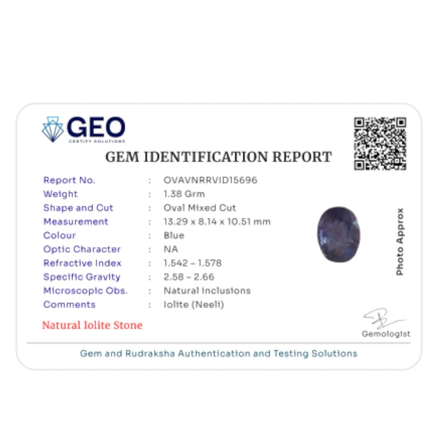 Natural Iolite   6.9 Carat