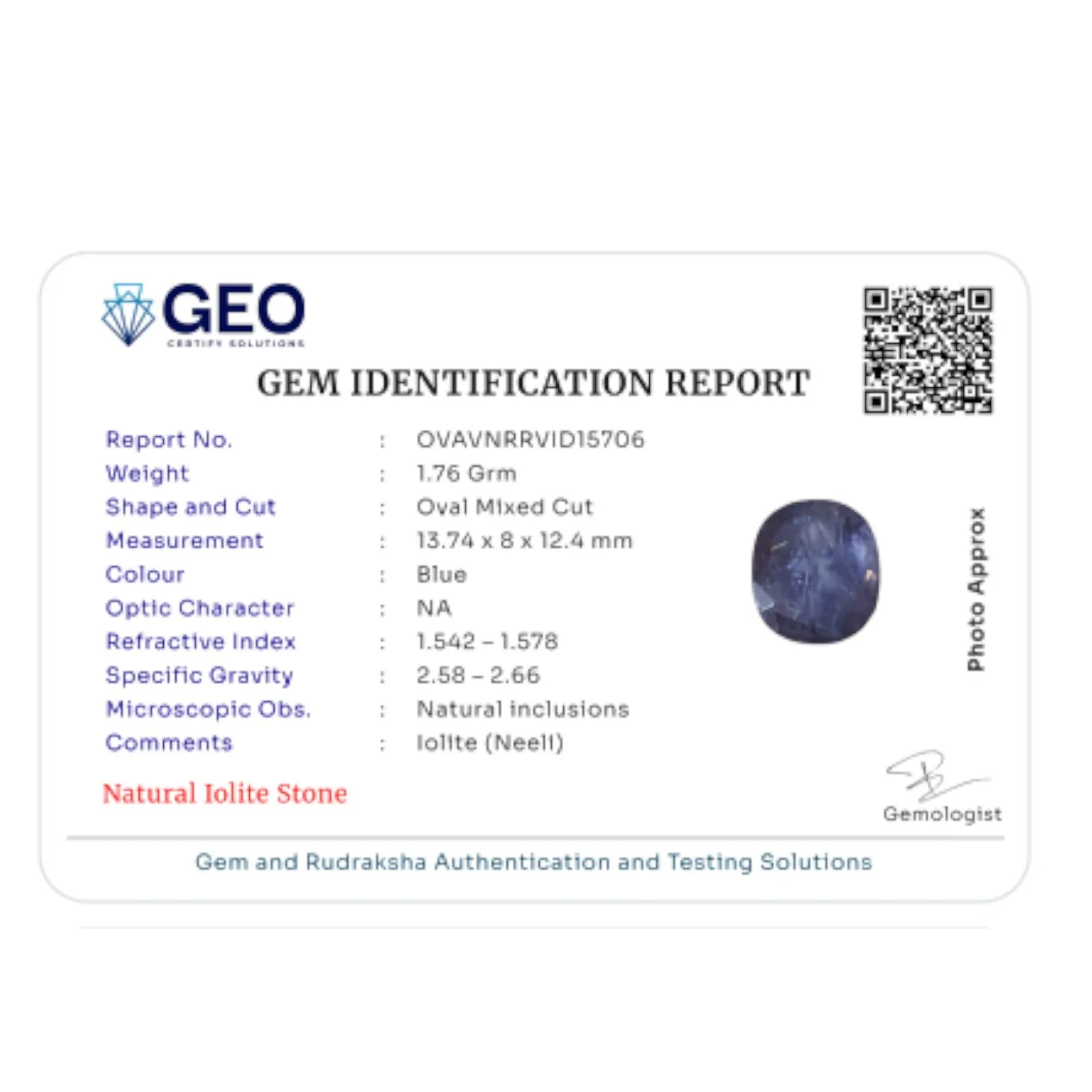Natural Iolite   8.8 Carat