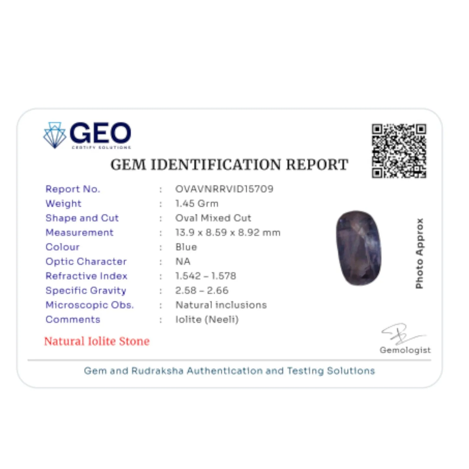 Natural Iolite - 7.25 Carat