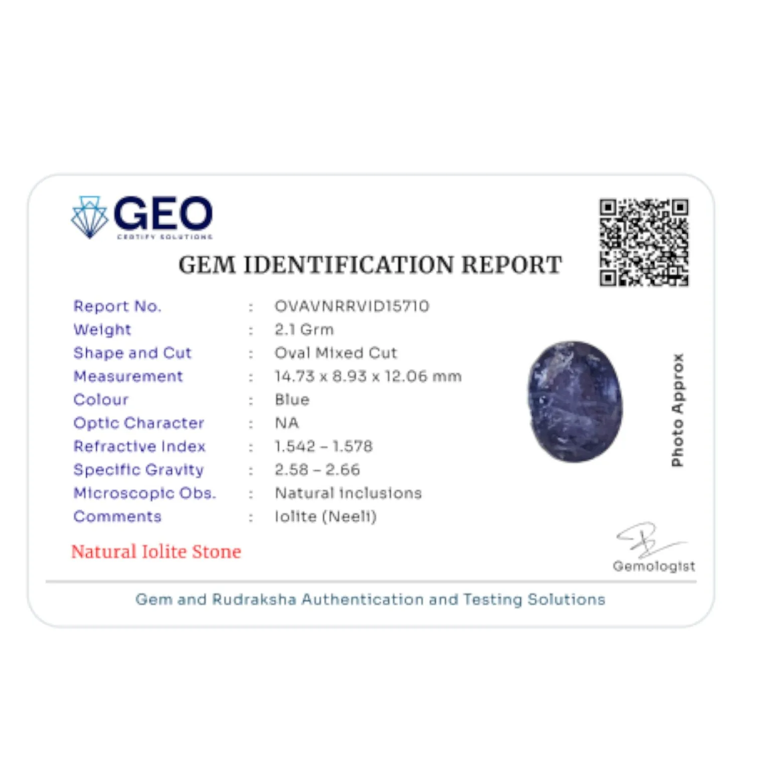Natural Iolite - 10.5 Carat
