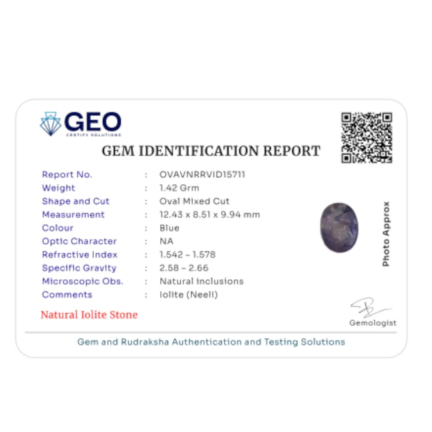 Natural Iolite - 7.1 Carat