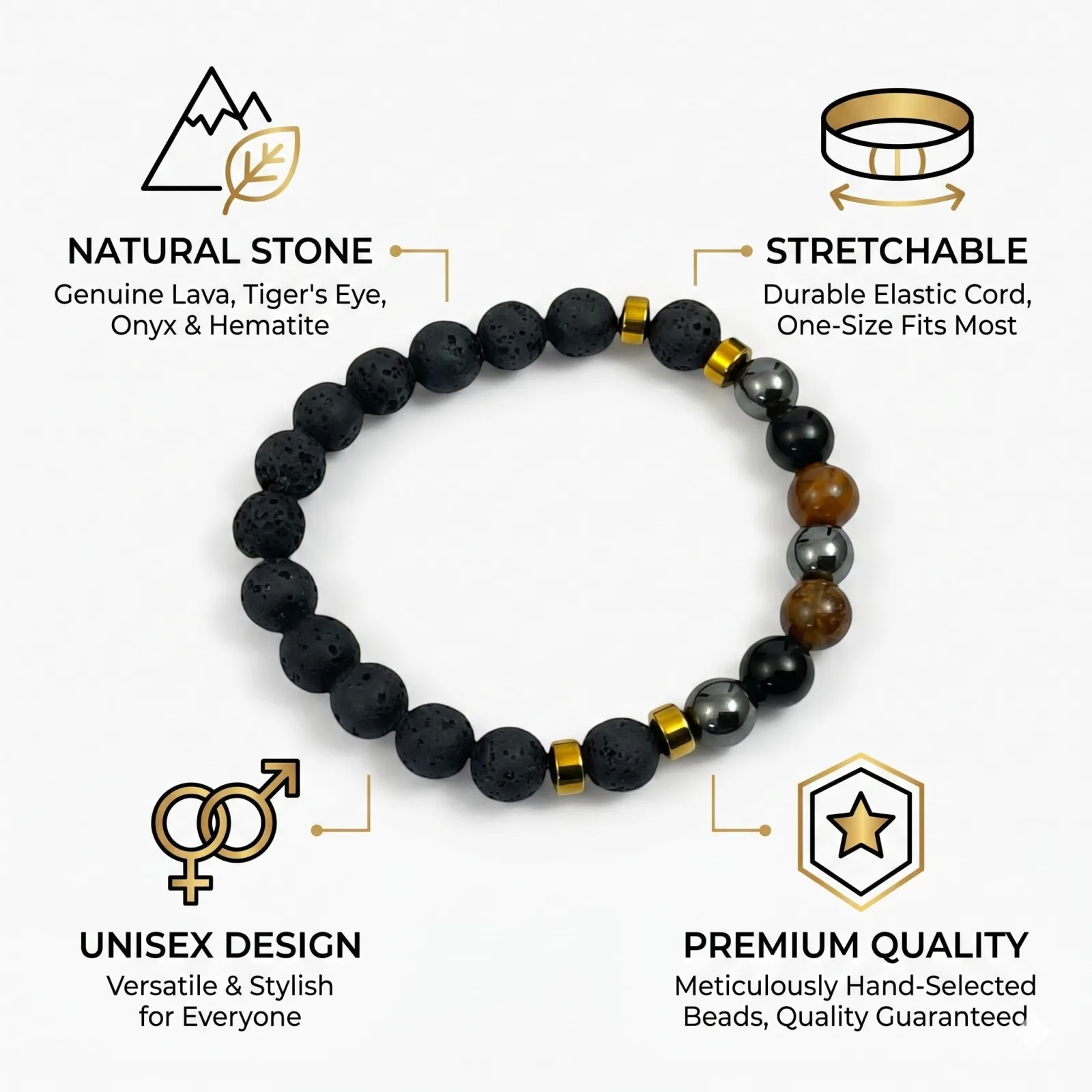 Triple Protection with Lava Bracelet 8 MM Beads