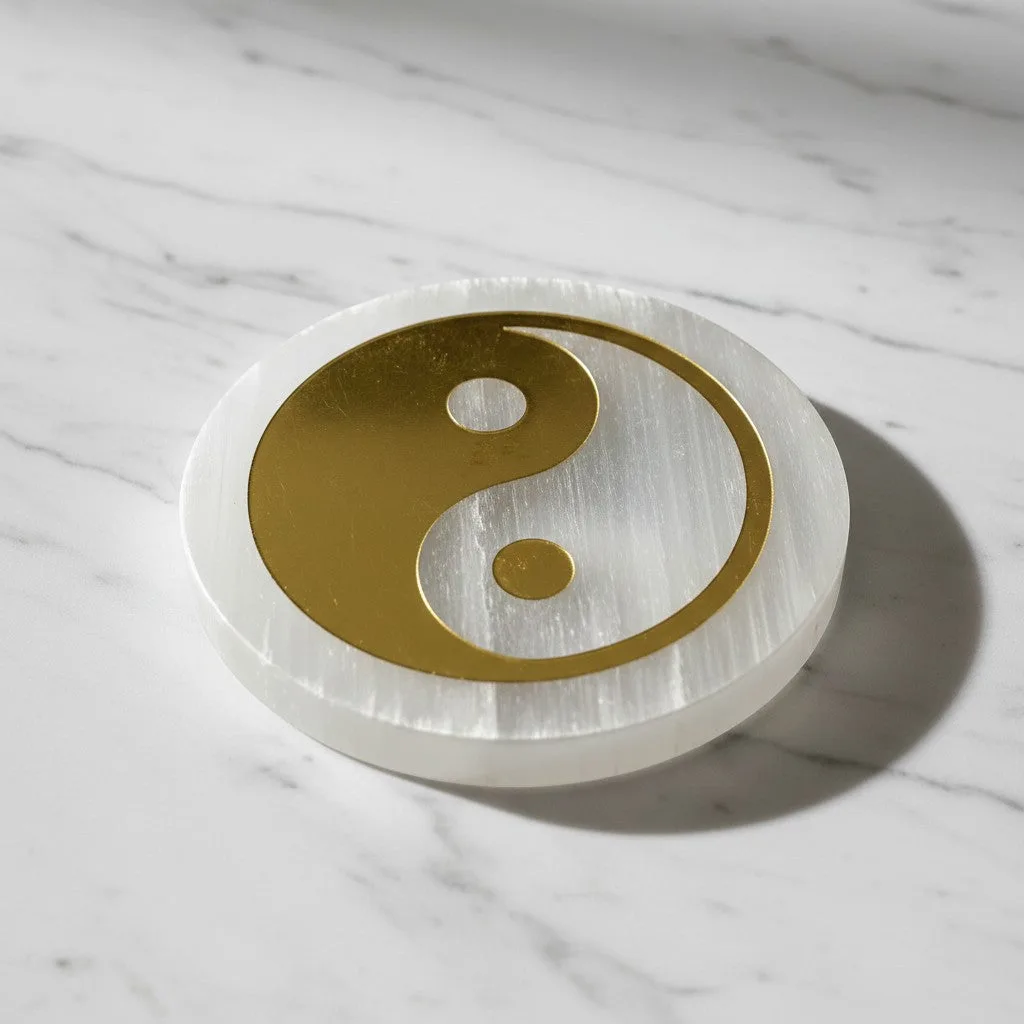 Yin Yang selenite Golden Circle plate