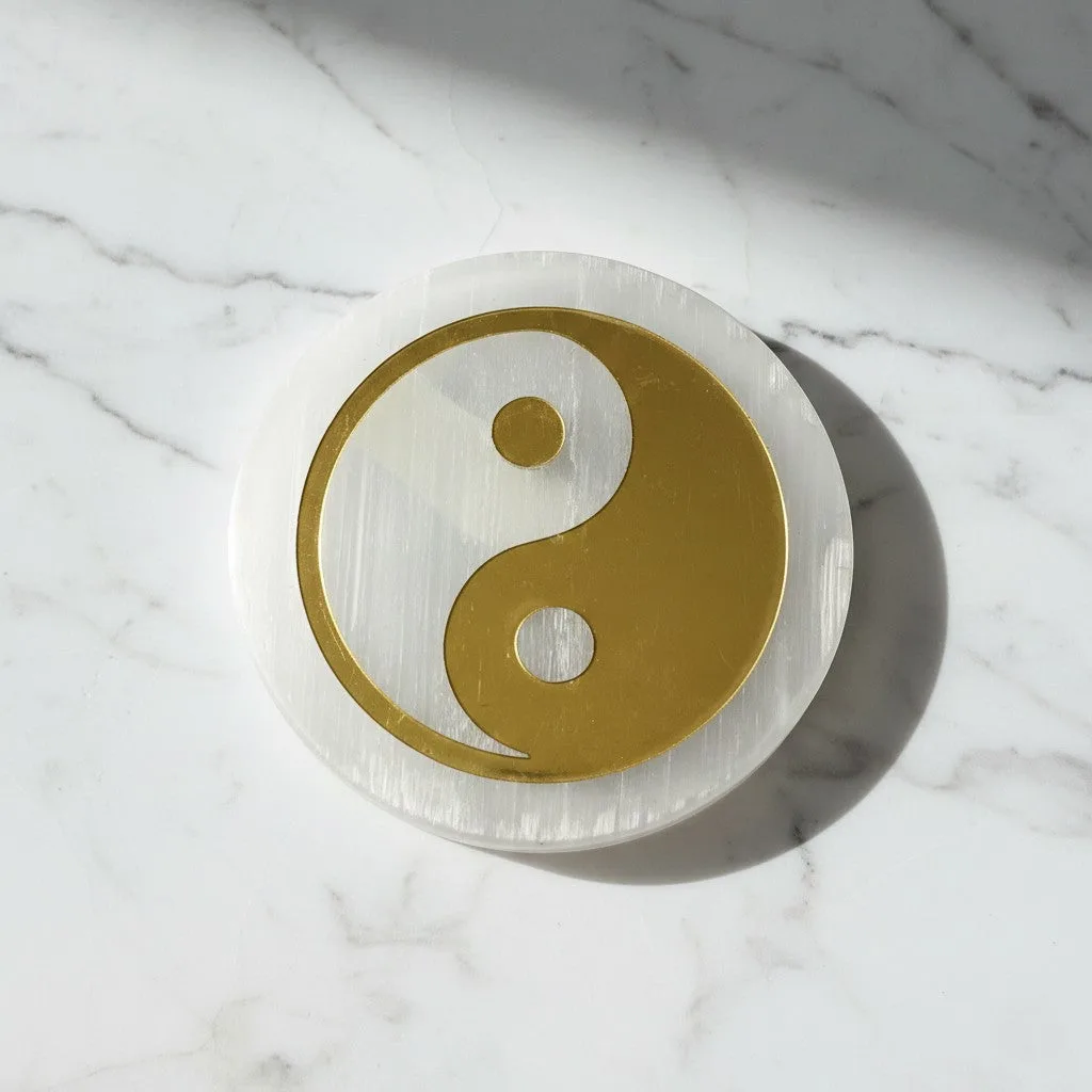 Yin Yang selenite Golden Circle plate