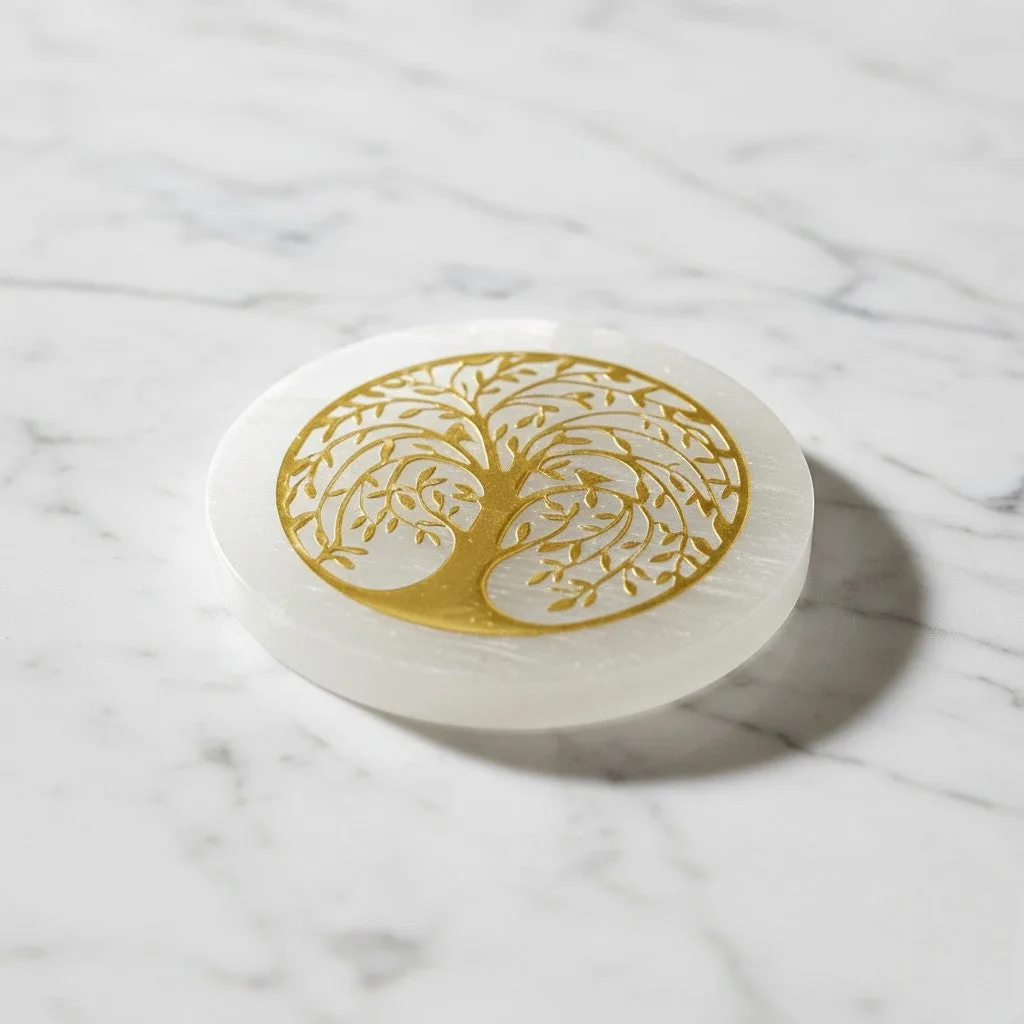 Tree selenite Golden Circle plate