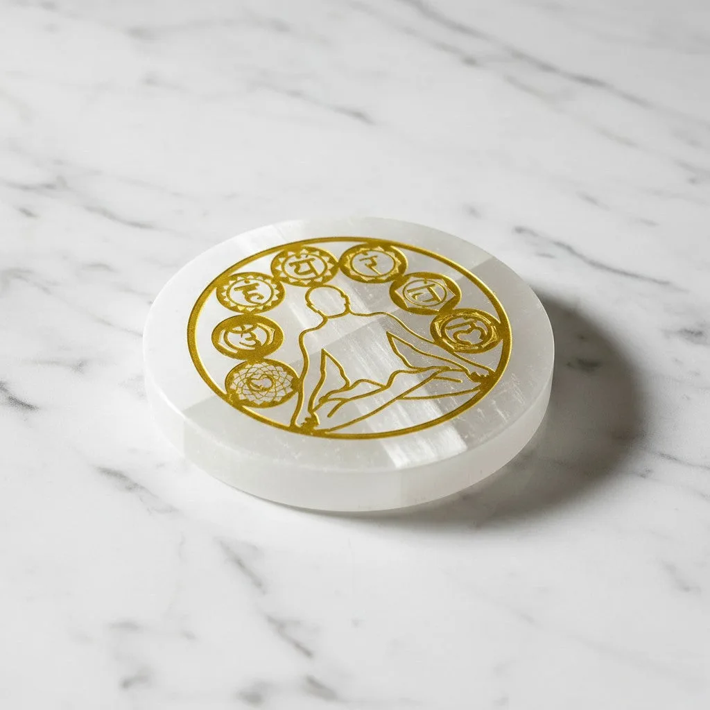7 Chakras selenite Golden Circle plate