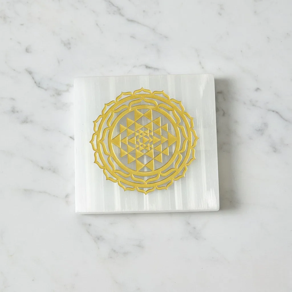 Shri Laxmi Yantra  selenite Golden Square plate