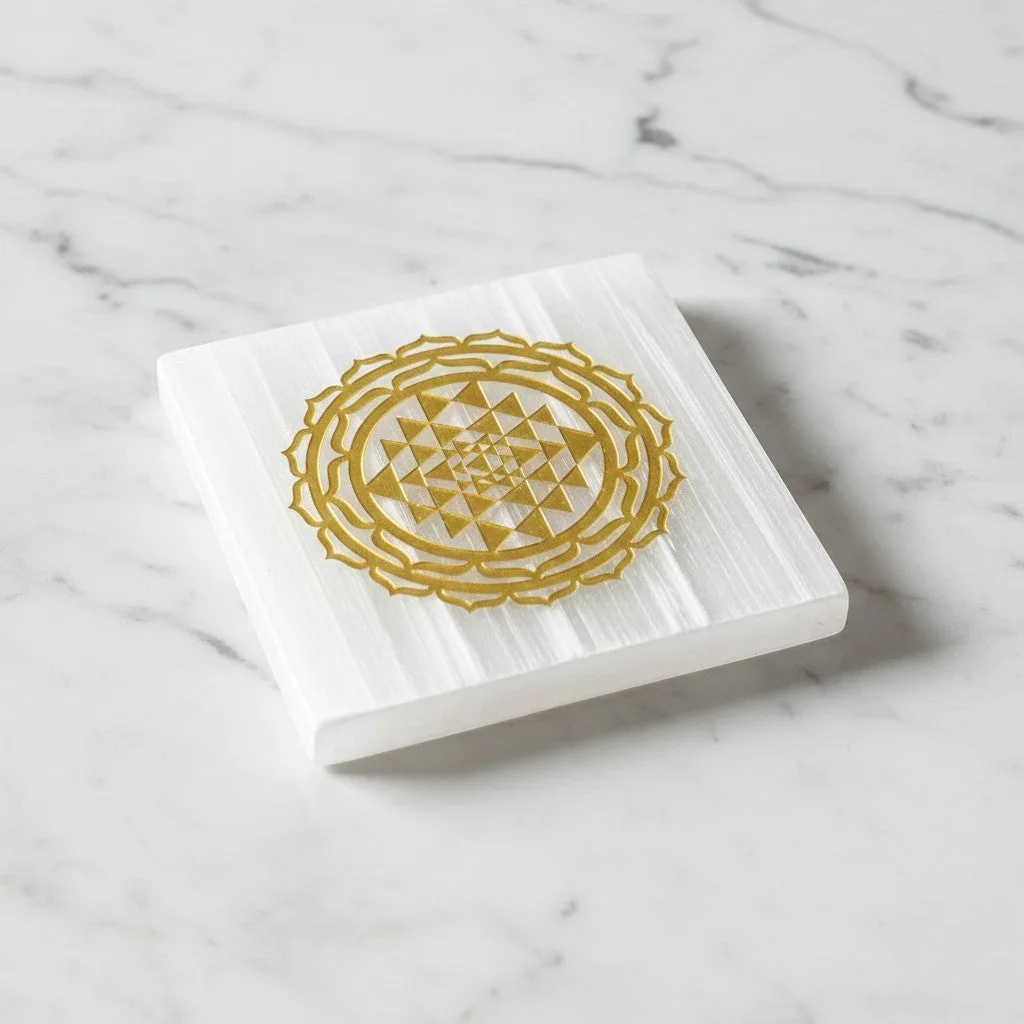 Shri Laxmi Yantra  selenite Golden Square plate