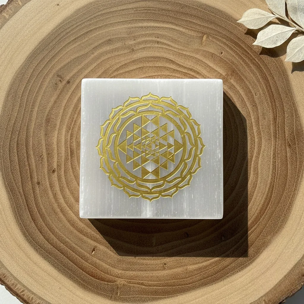 Shri Laxmi Yantra  selenite Golden Square plate