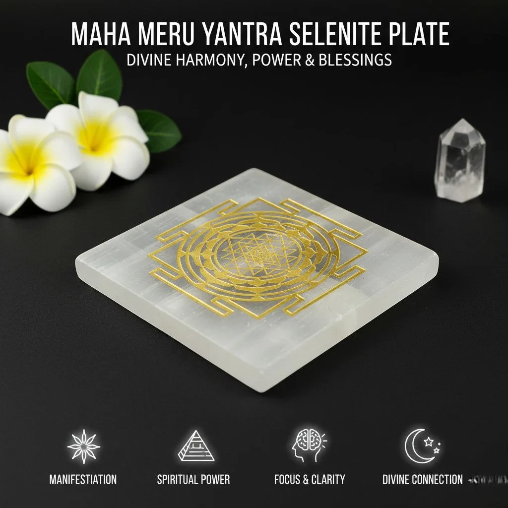 Shri Yantra selenite Golden Square plate
