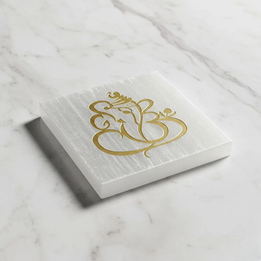 Ganesha selenite Golden Square plate