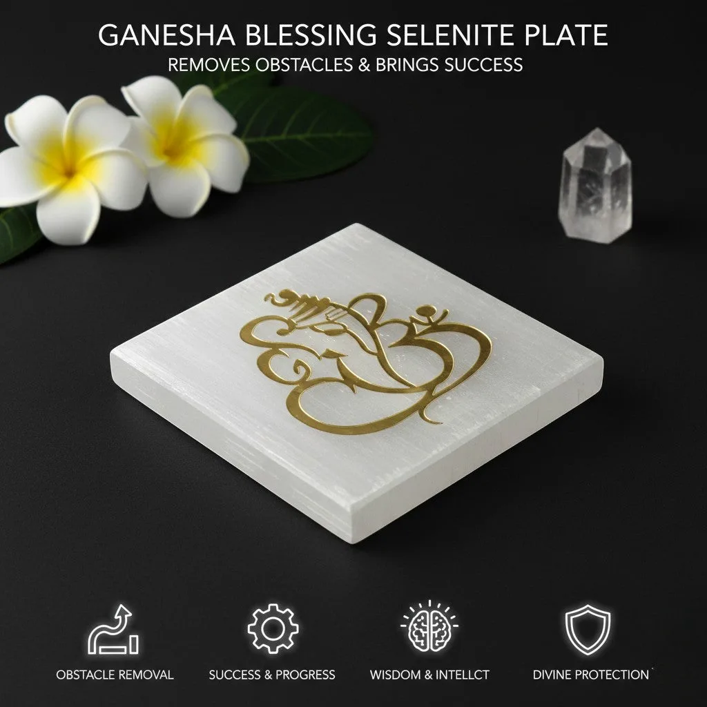 Ganesha selenite Golden Square plate