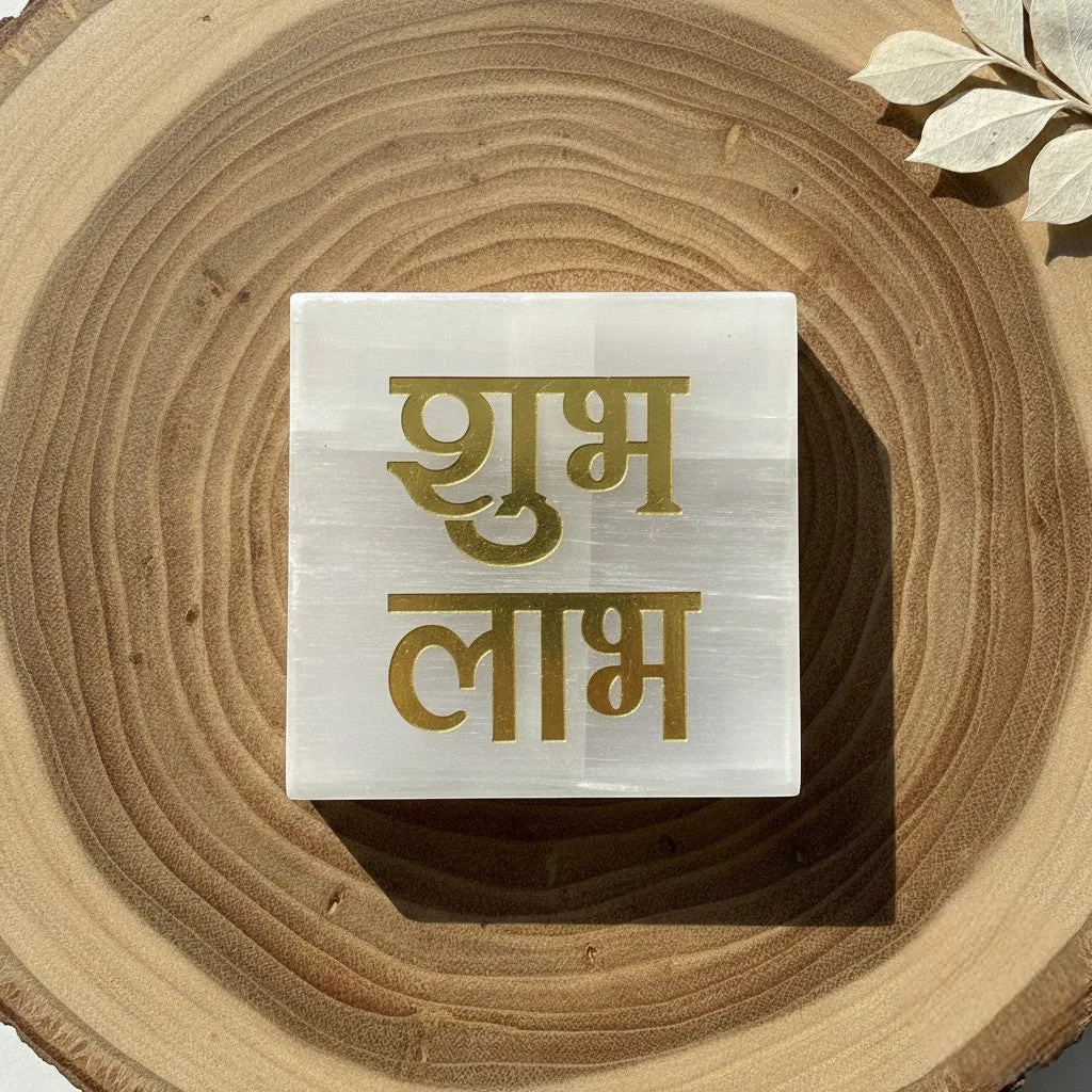 Shubh Labh selenite Golden Square plate