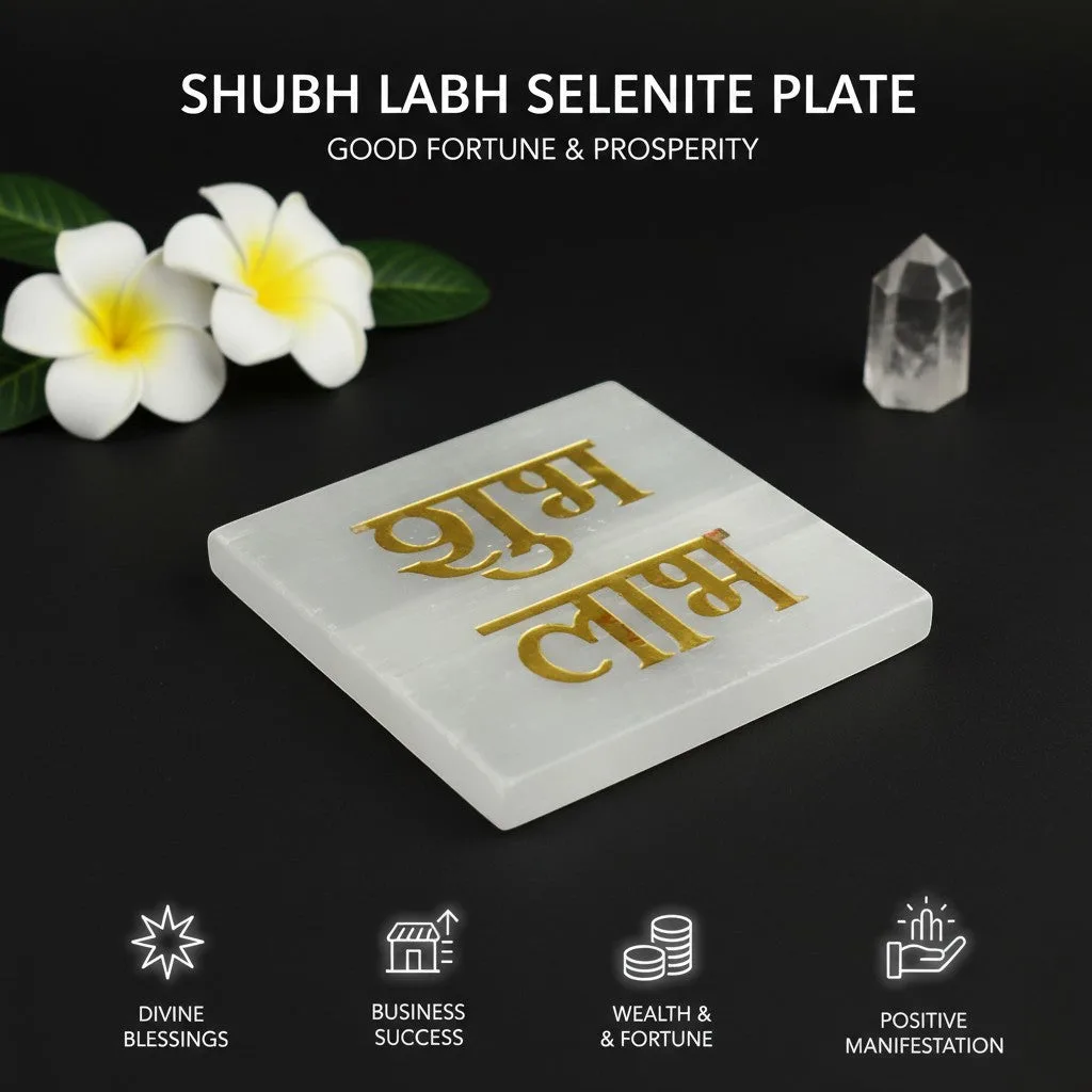 Shubh Labh selenite Golden Square plate