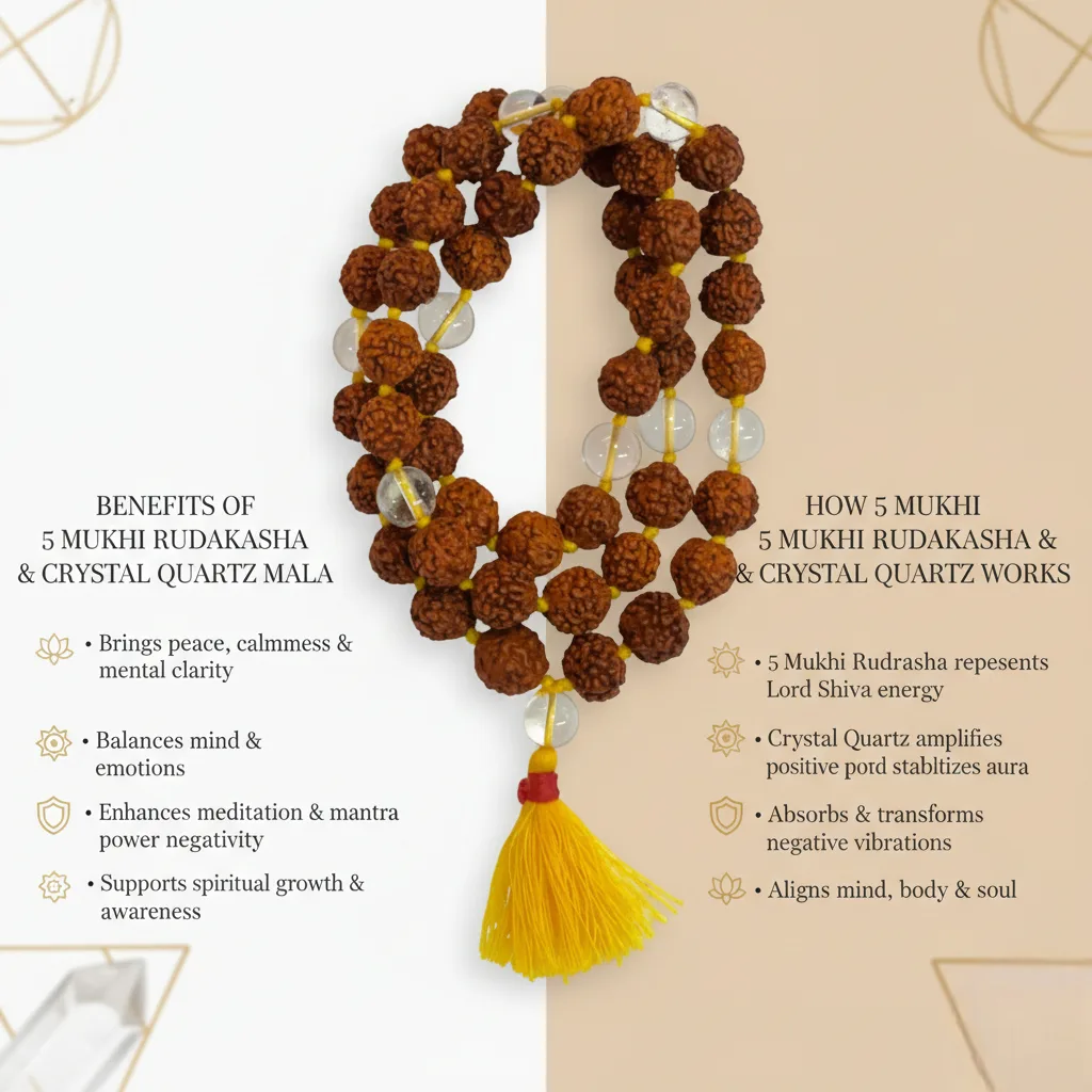 5 Mukhi Rudraksha + Sphatik Mala (54+1)