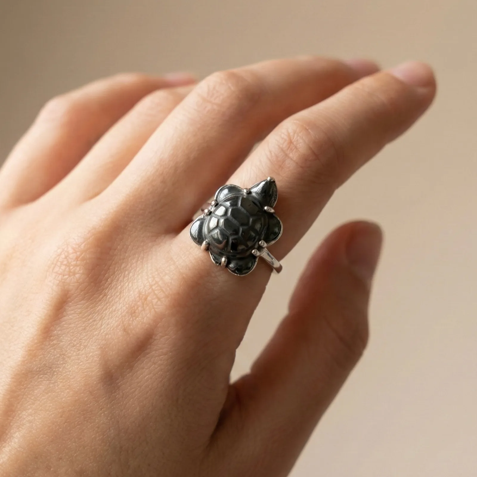Haematite Turtle Ring