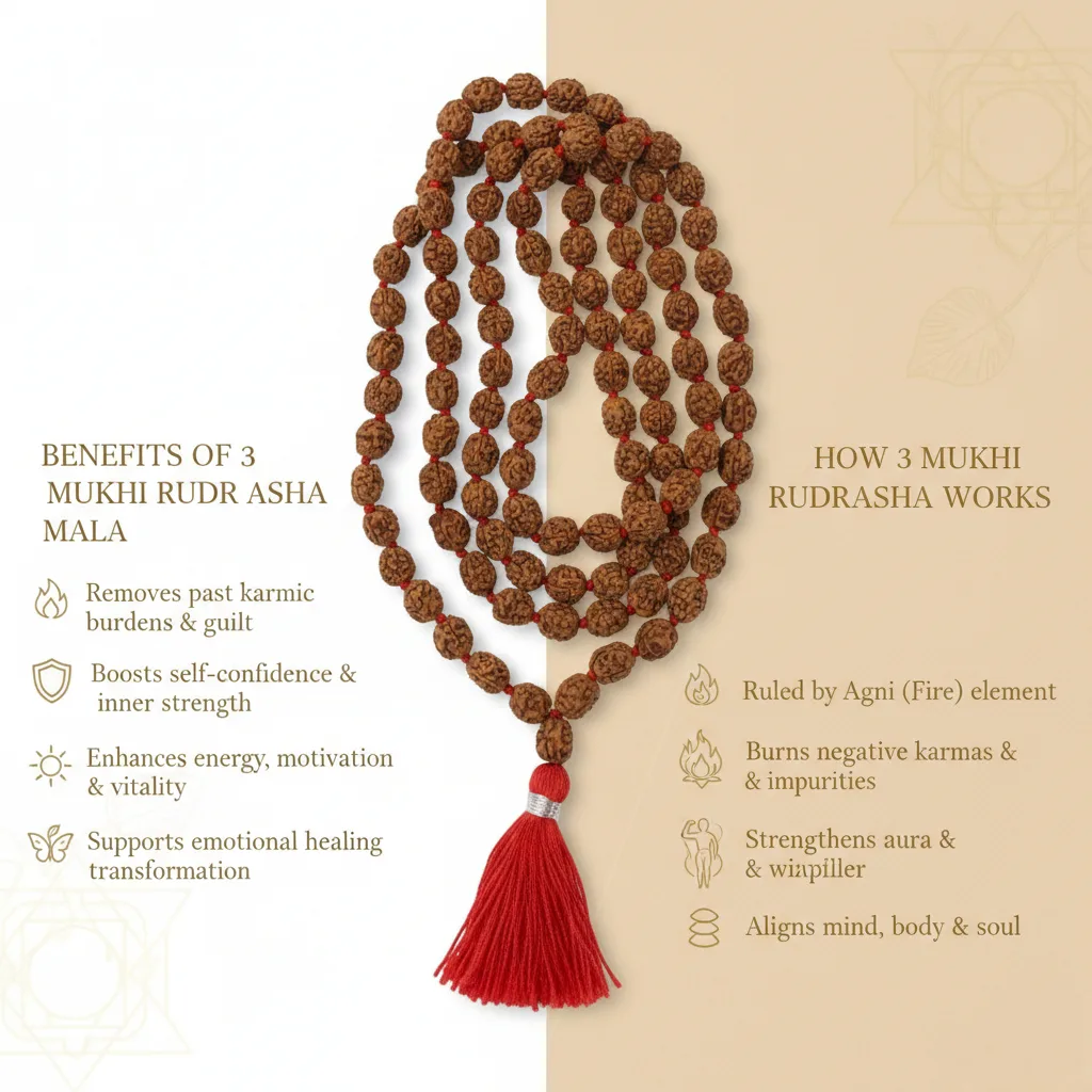 3 Mukhi Rudraksha Mala (108+1)