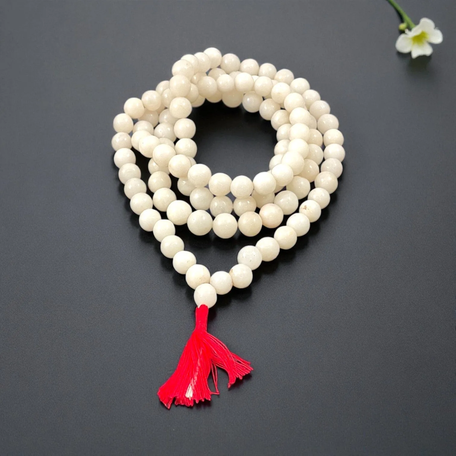 White Agate Mala (108 beads) 8 mm