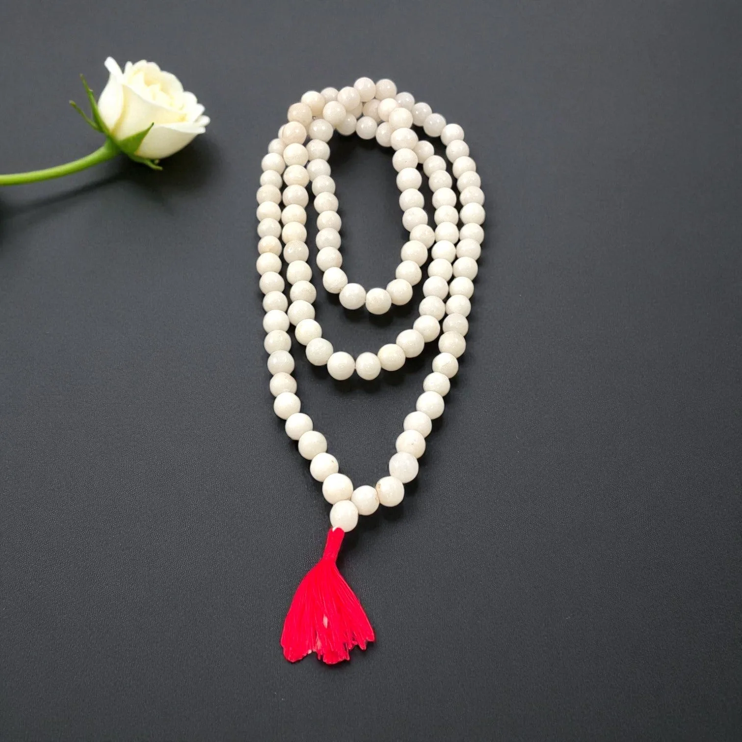White Agate Mala (108 beads) 8 mm
