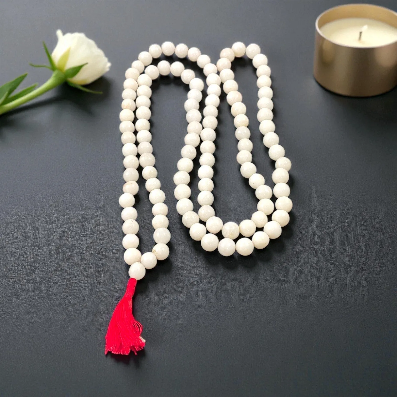 White Agate Mala (108 beads) 8 mm