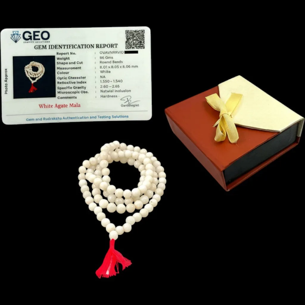 White Agate Mala (108 beads) 8 mm