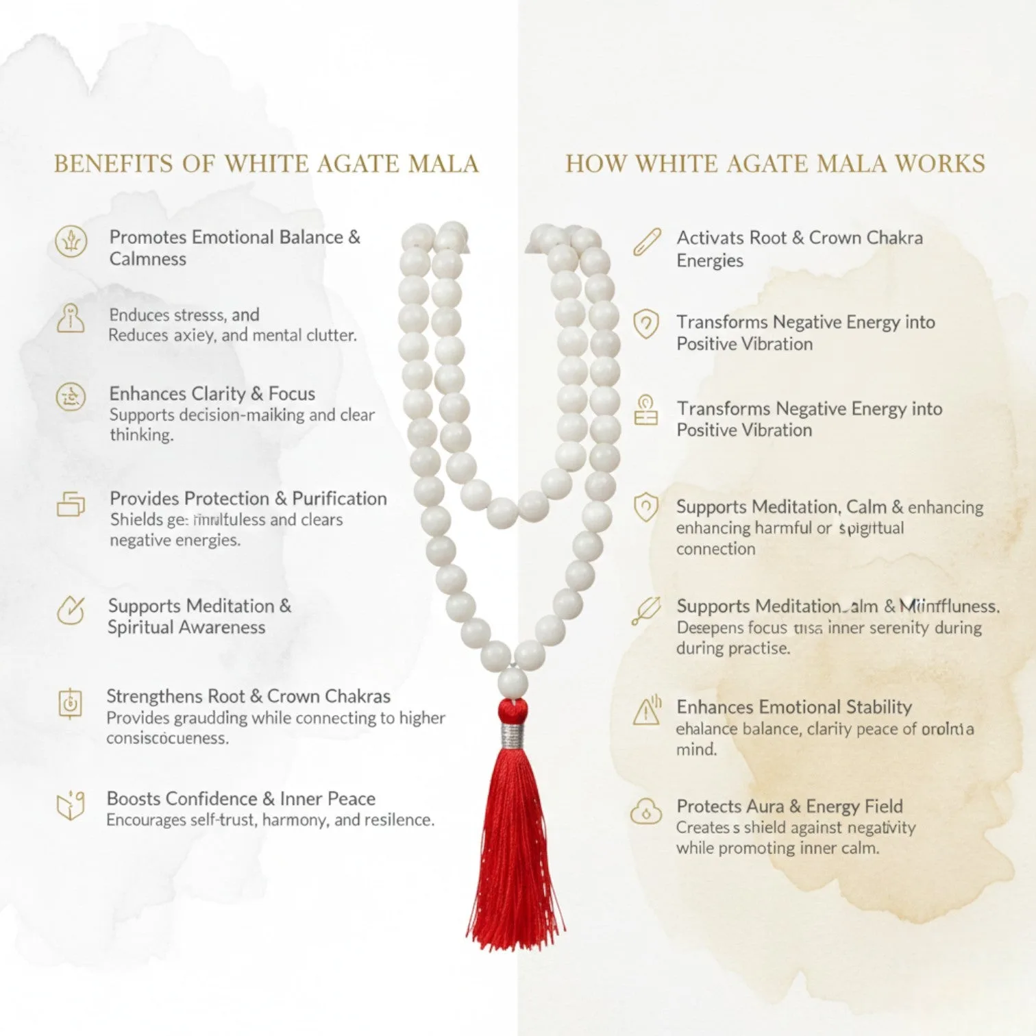 White Agate Mala (108 beads) 8 mm