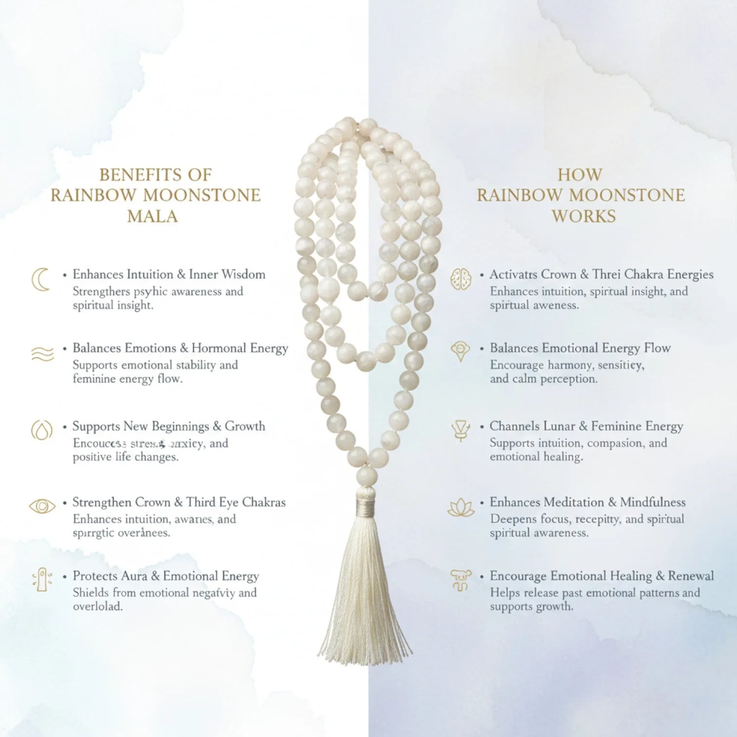 Rainbow Moonstone Mala (108 beads) 8 mm