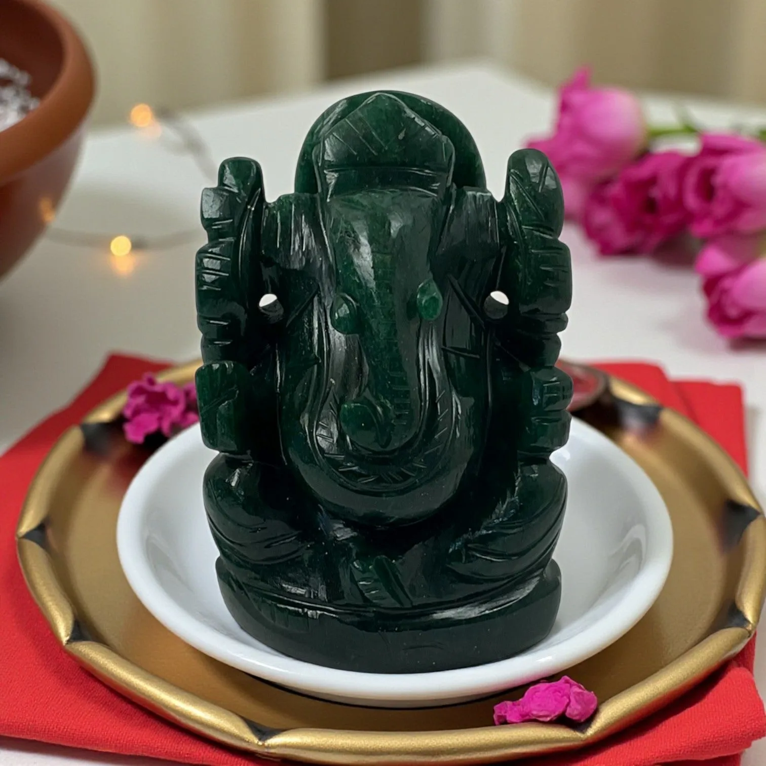 Green Aventurine (Dark ) Crystal Ganesha for Positivity