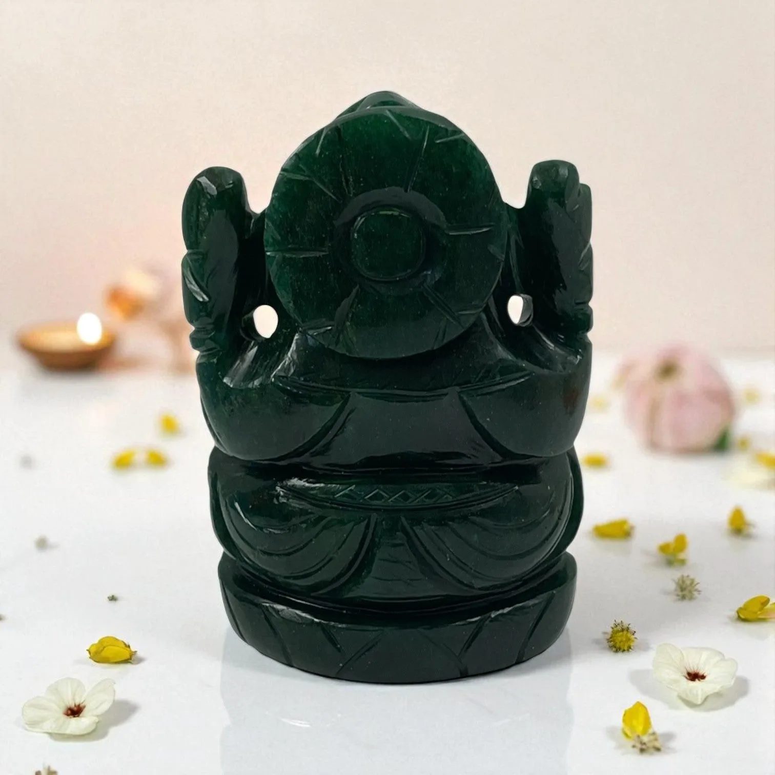 Green Aventurine (Dark ) Crystal Ganesha for Positivity