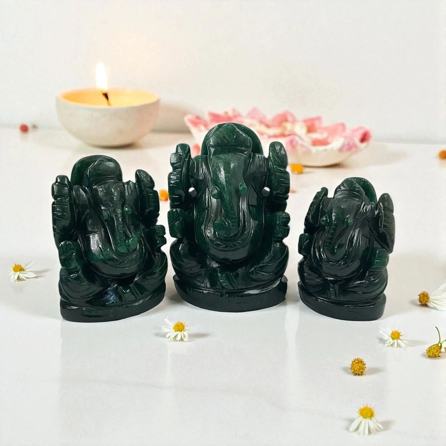Green Aventurine (Dark ) Crystal Ganesha for Positivity