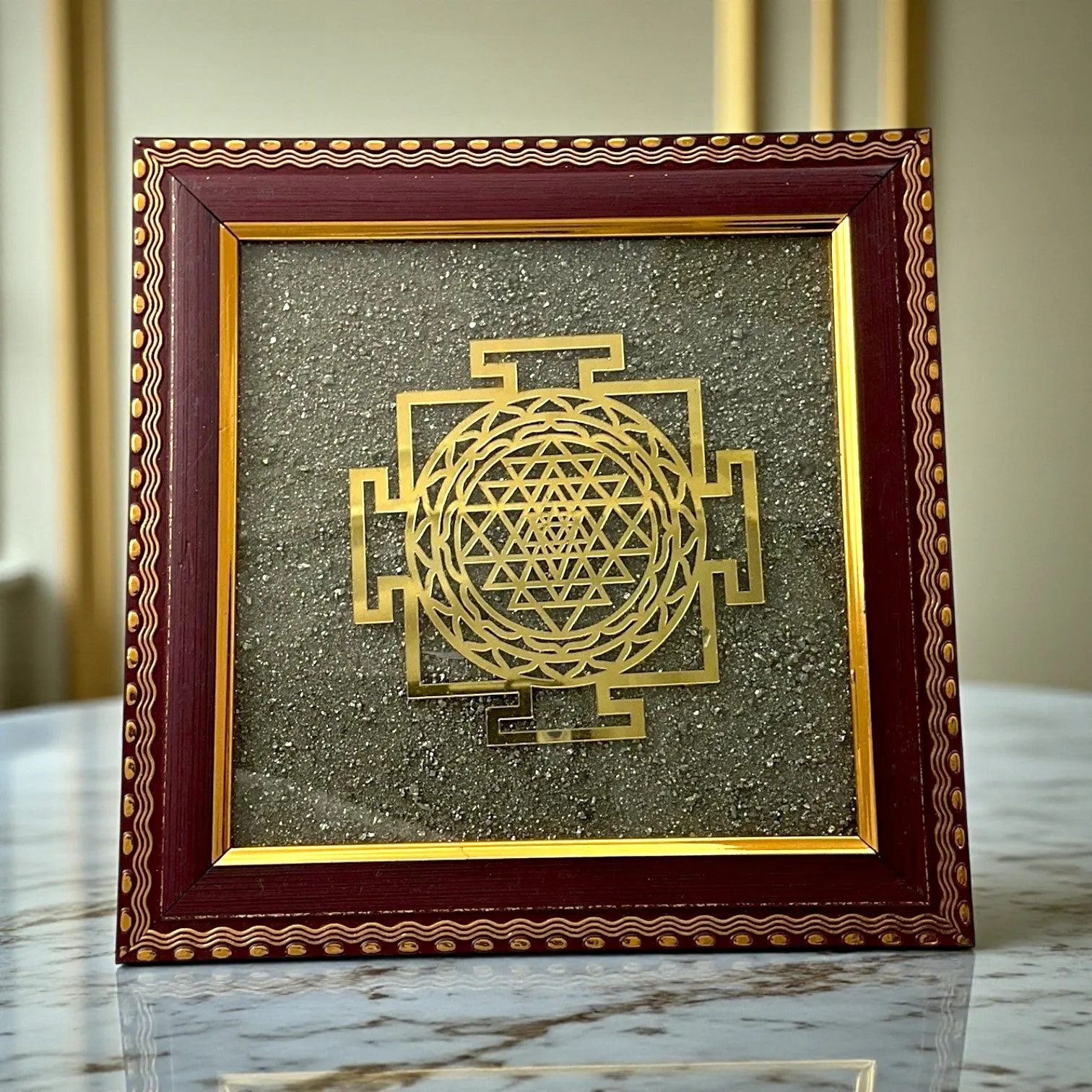 Energized Shri Yantra Pyrite Frame