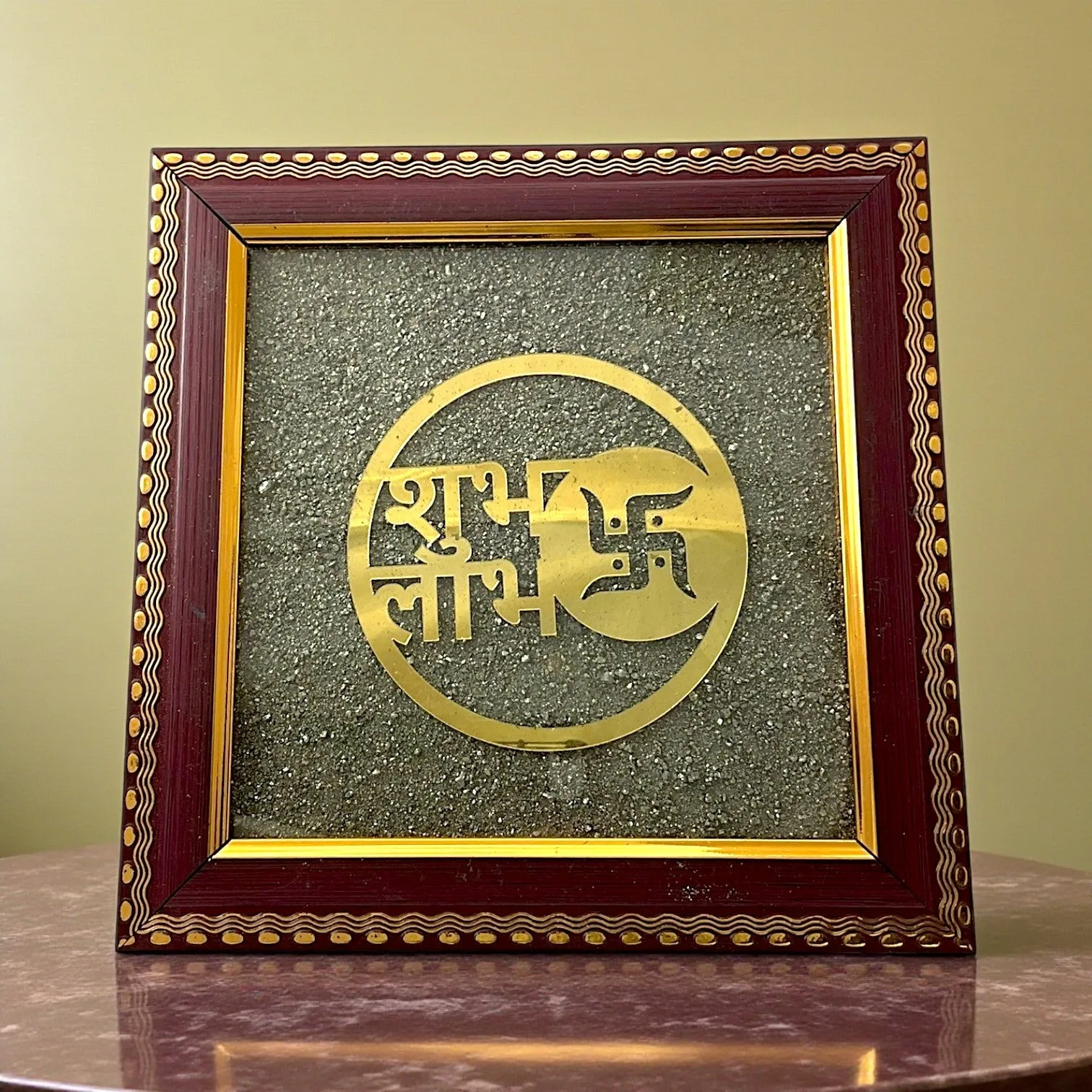 Shubh Labh Frame with Natural Pyrite Crystals