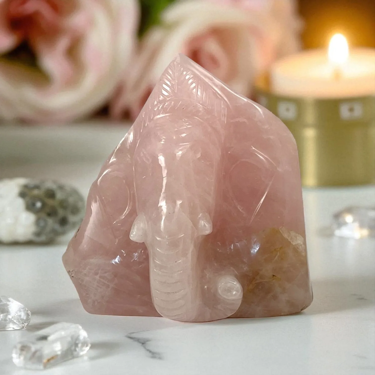 Rose Quartz Slab Ganesh Statue