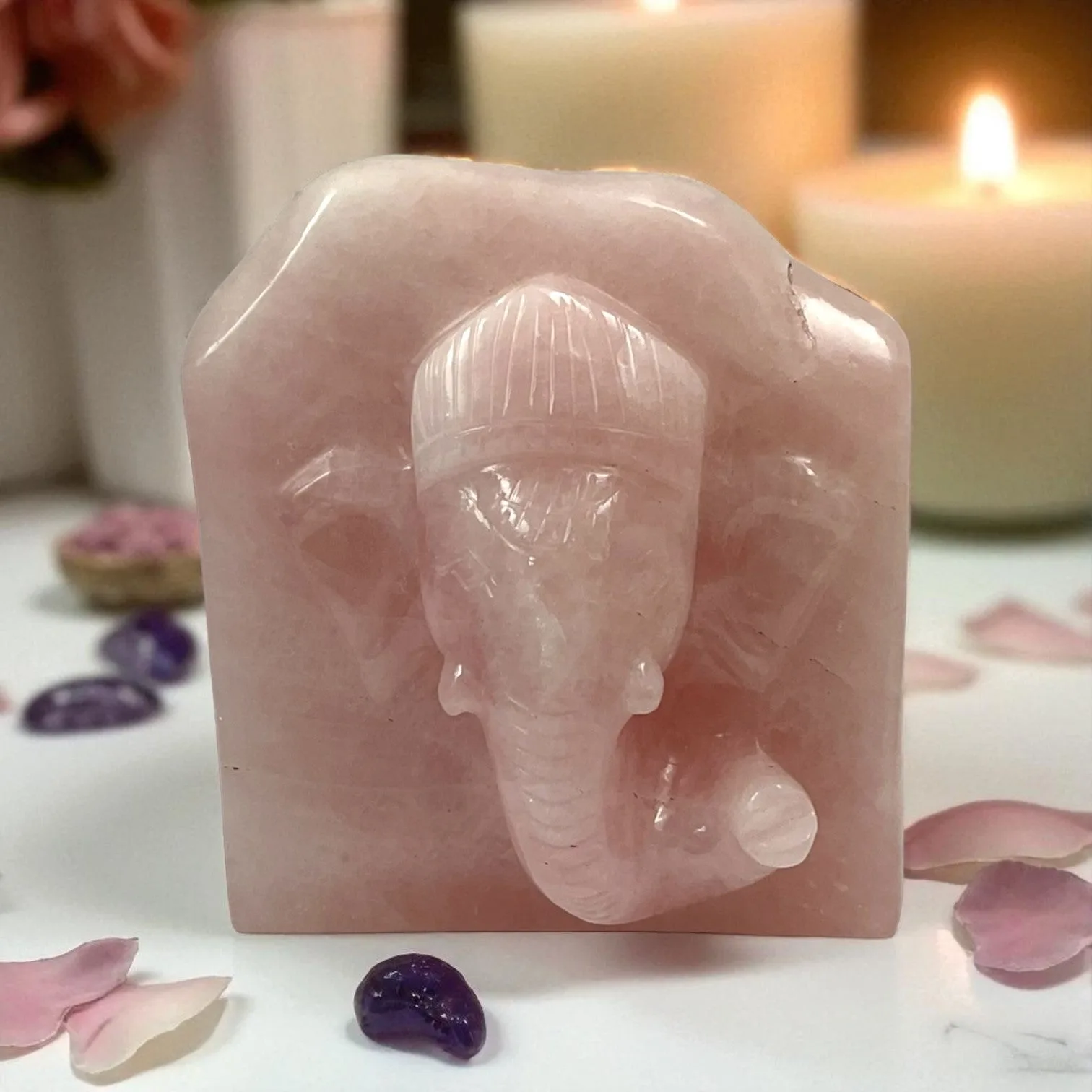 Rose Quartz Slab Ganesh Statue