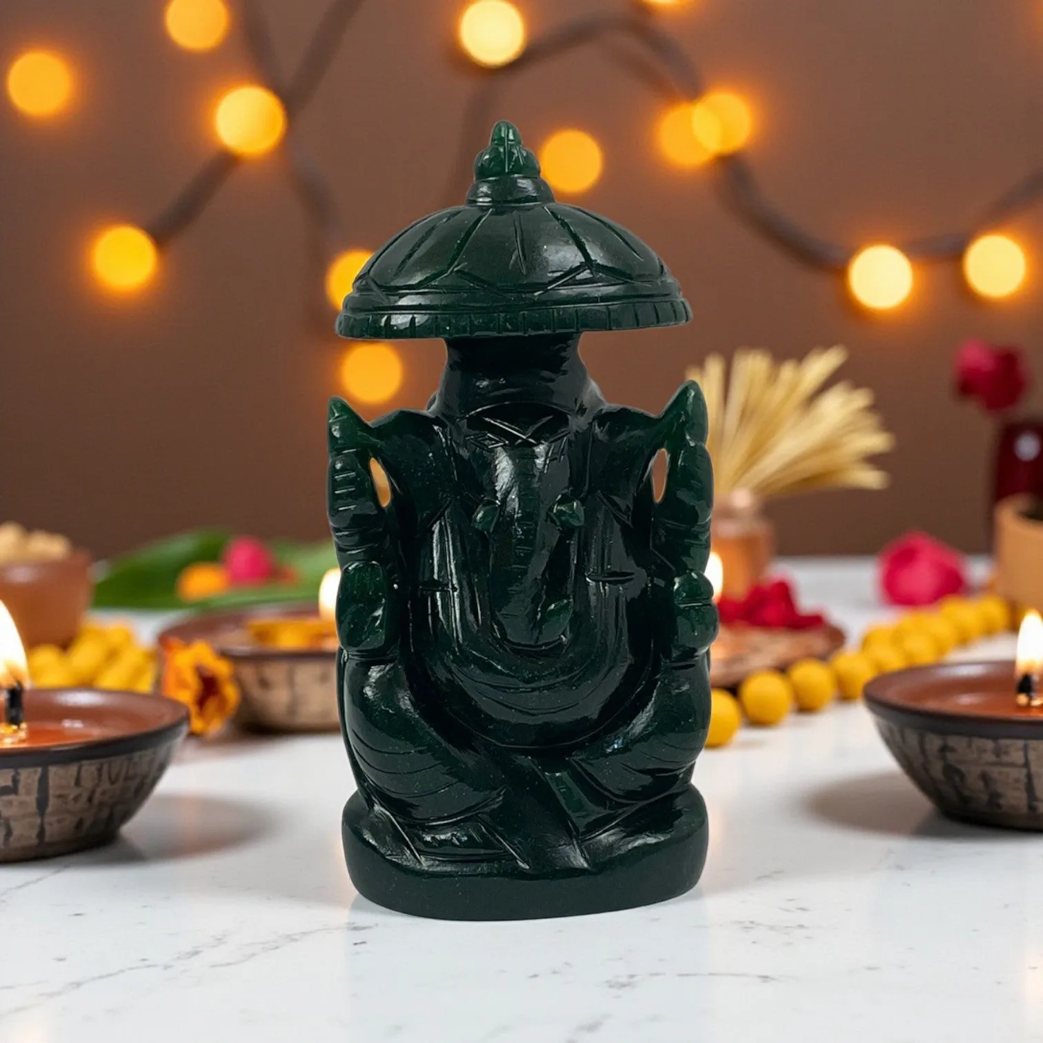 Natural Green Aventurine Lord Ganesha Idol for Wealth & Prosperity