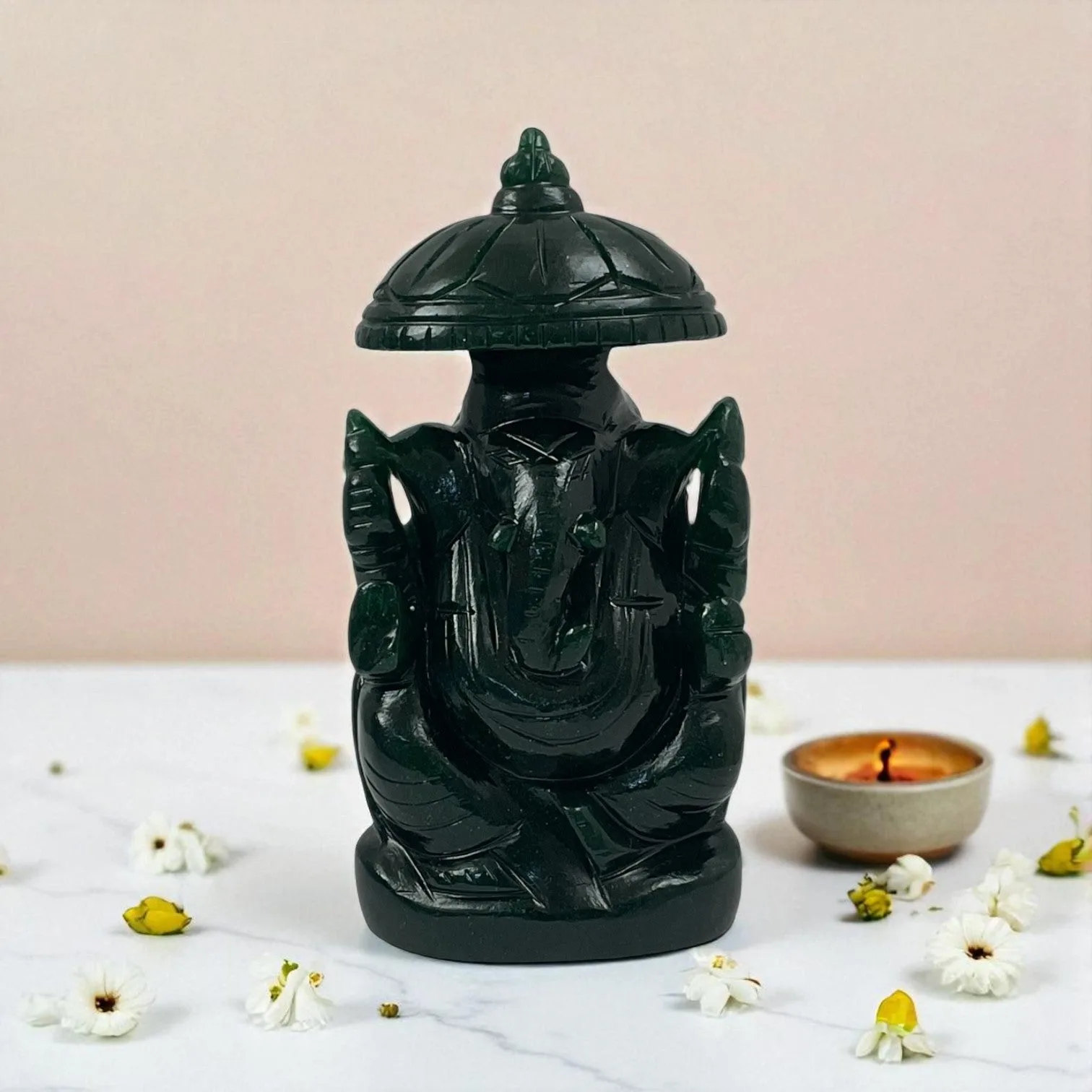 Natural Green Aventurine Lord Ganesha Idol for Wealth & Prosperity