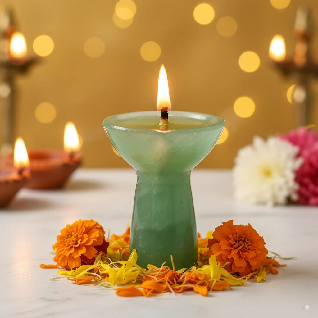 Light Green Aventurine Deepak with stand