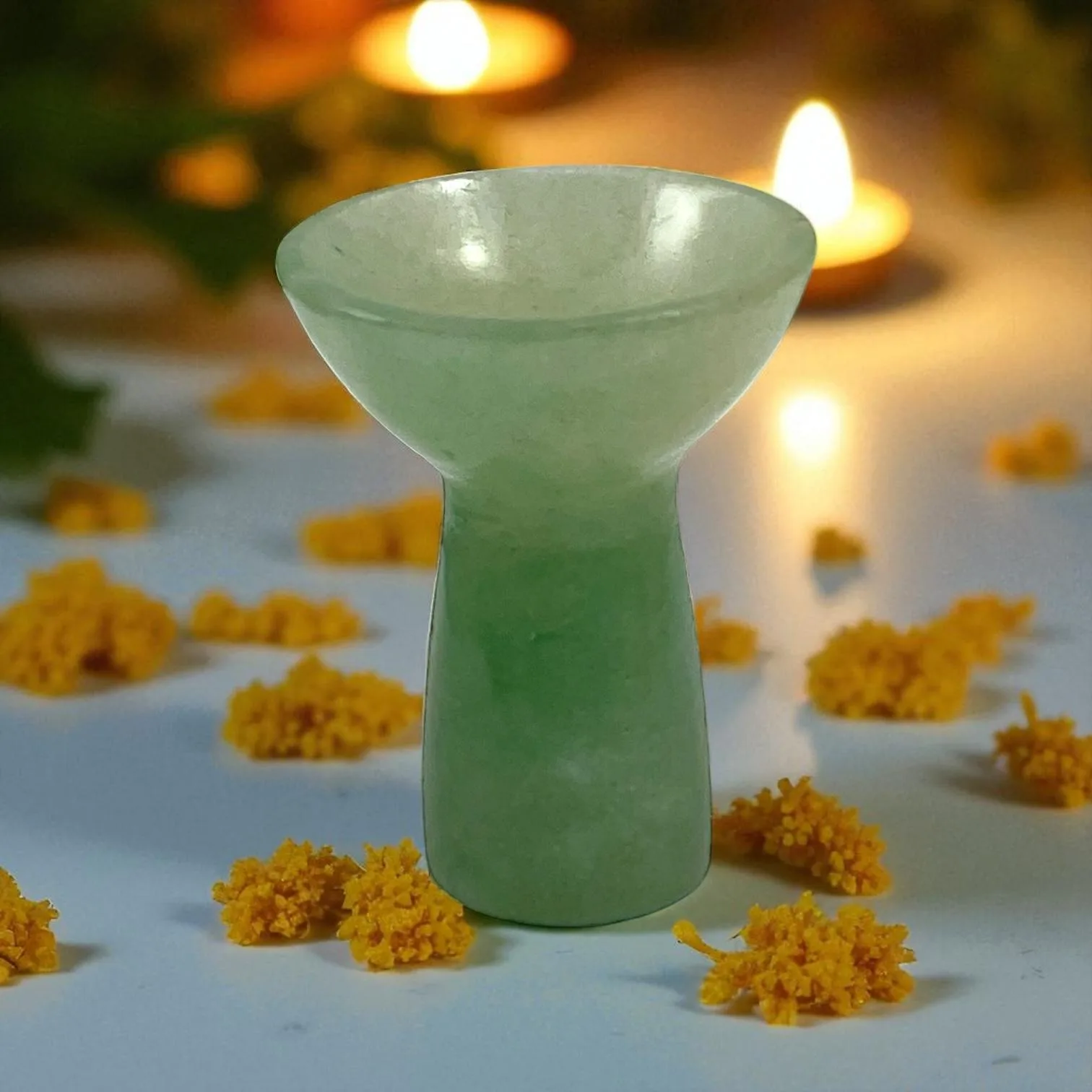 Light Green Aventurine Deepak with stand