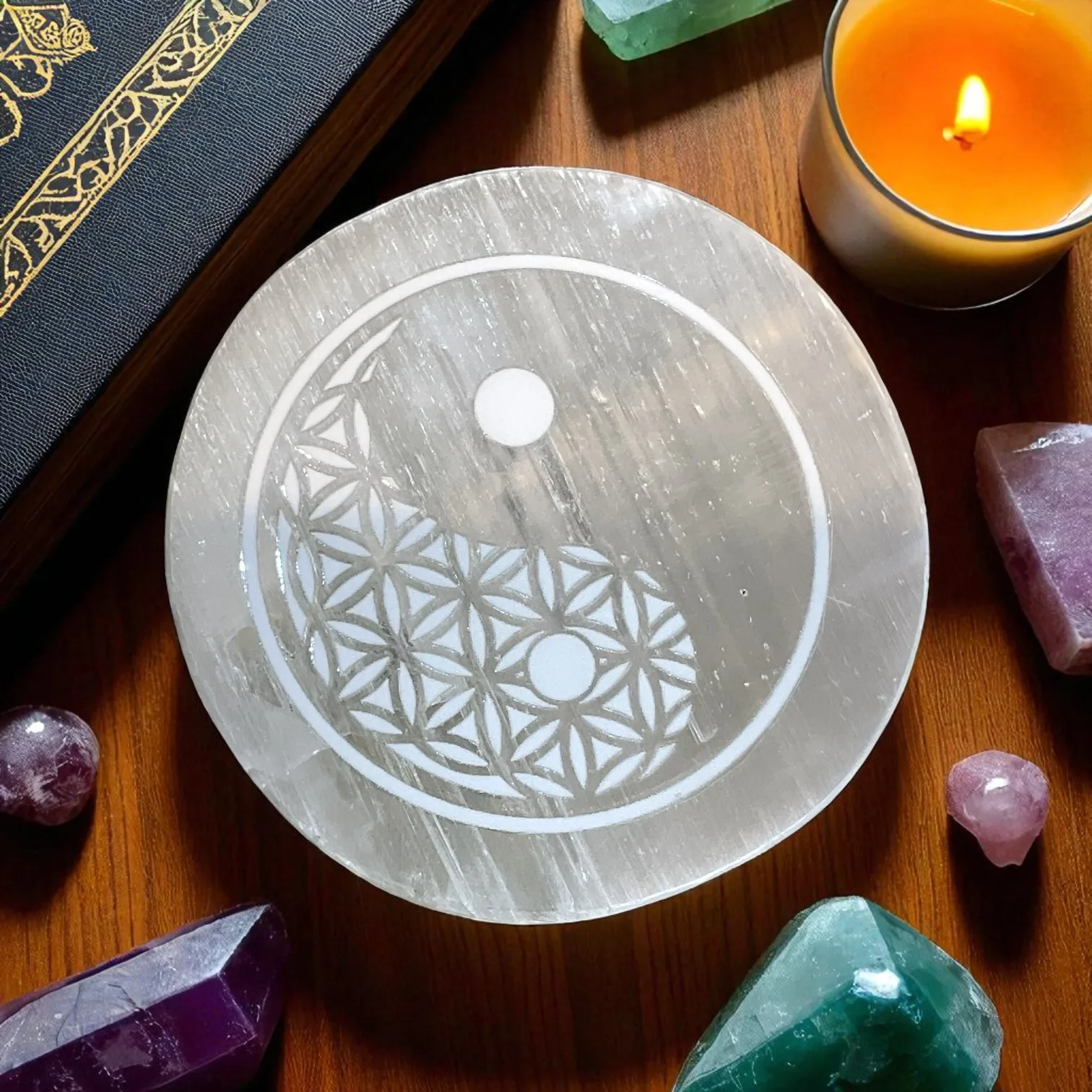 Selenite Round Charging Plate