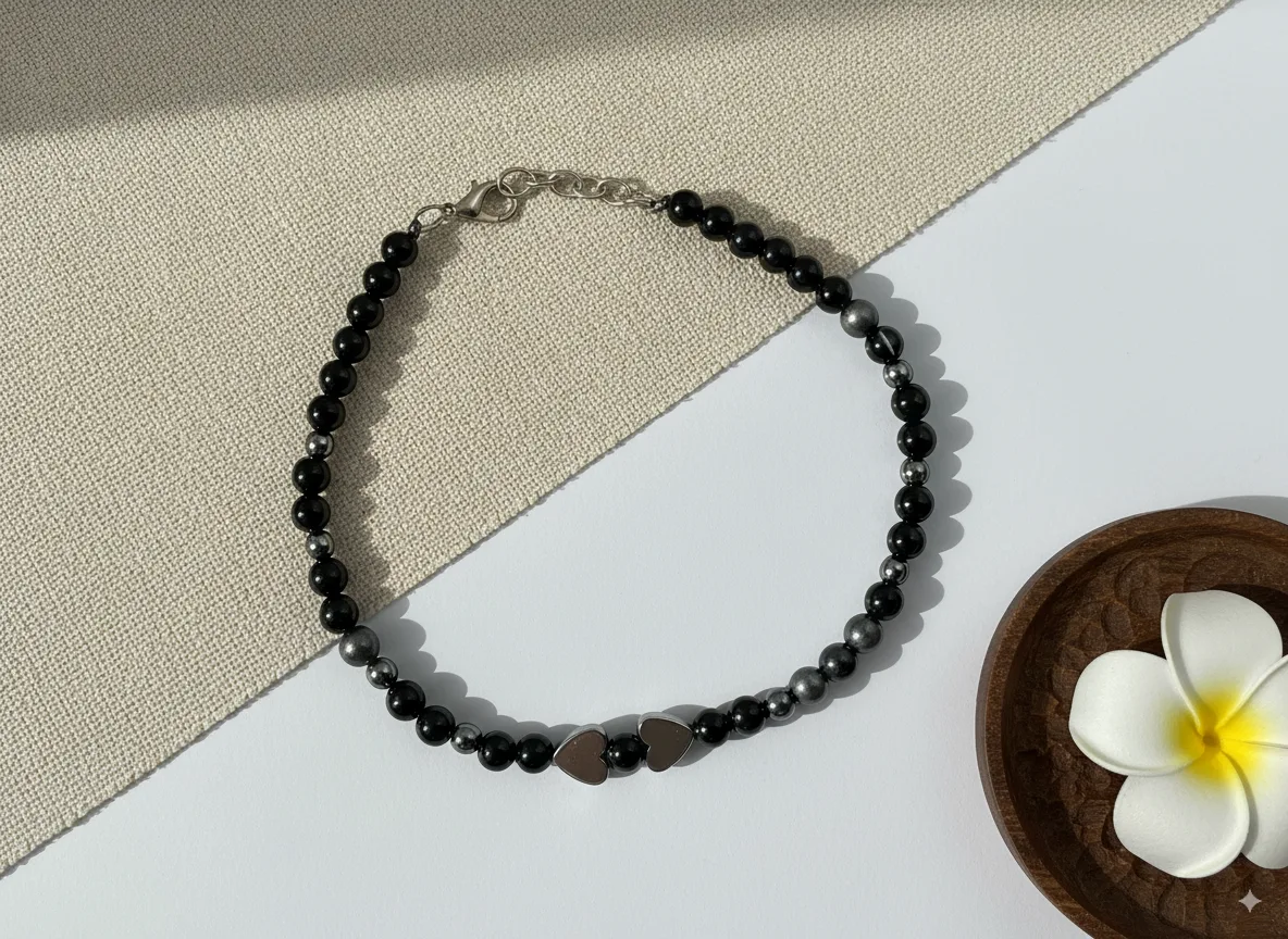 Black Bead Evil Eye Charm Anklet