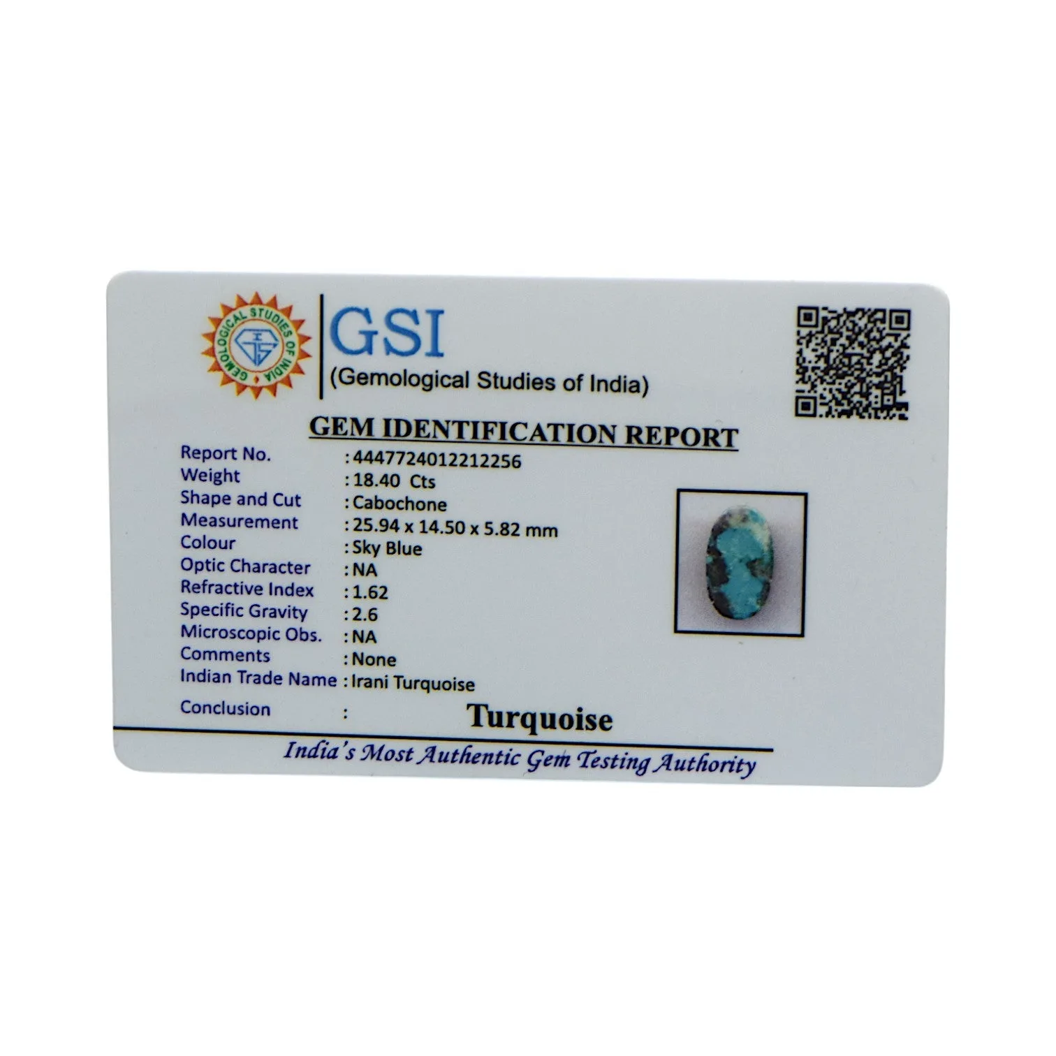 Irani Turquoise - 18.4 Carat / A-Quality