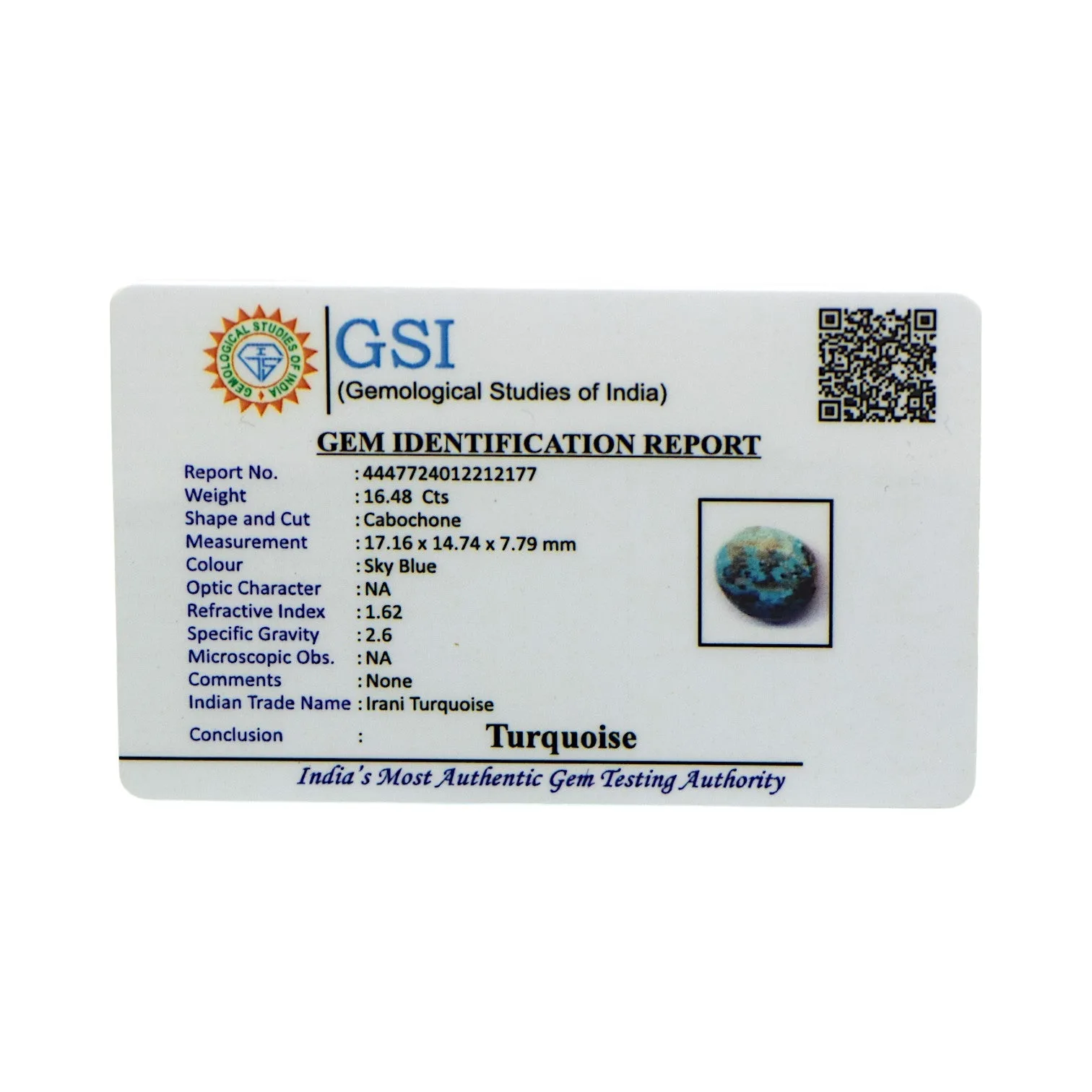 Irani Turquoise - 16.48 Carat / A-Quality