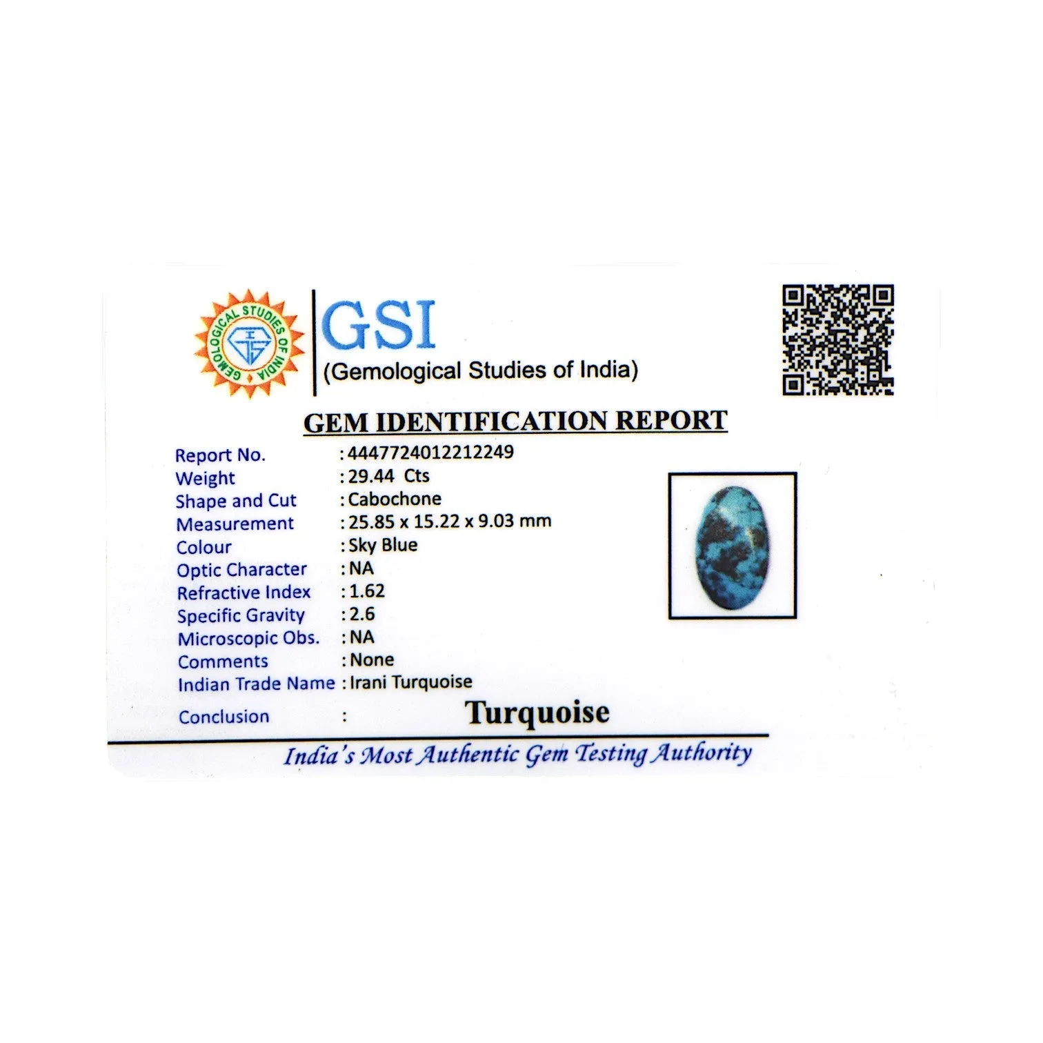 Irani Turquoise - 29.44 Carat / AAA-Quality