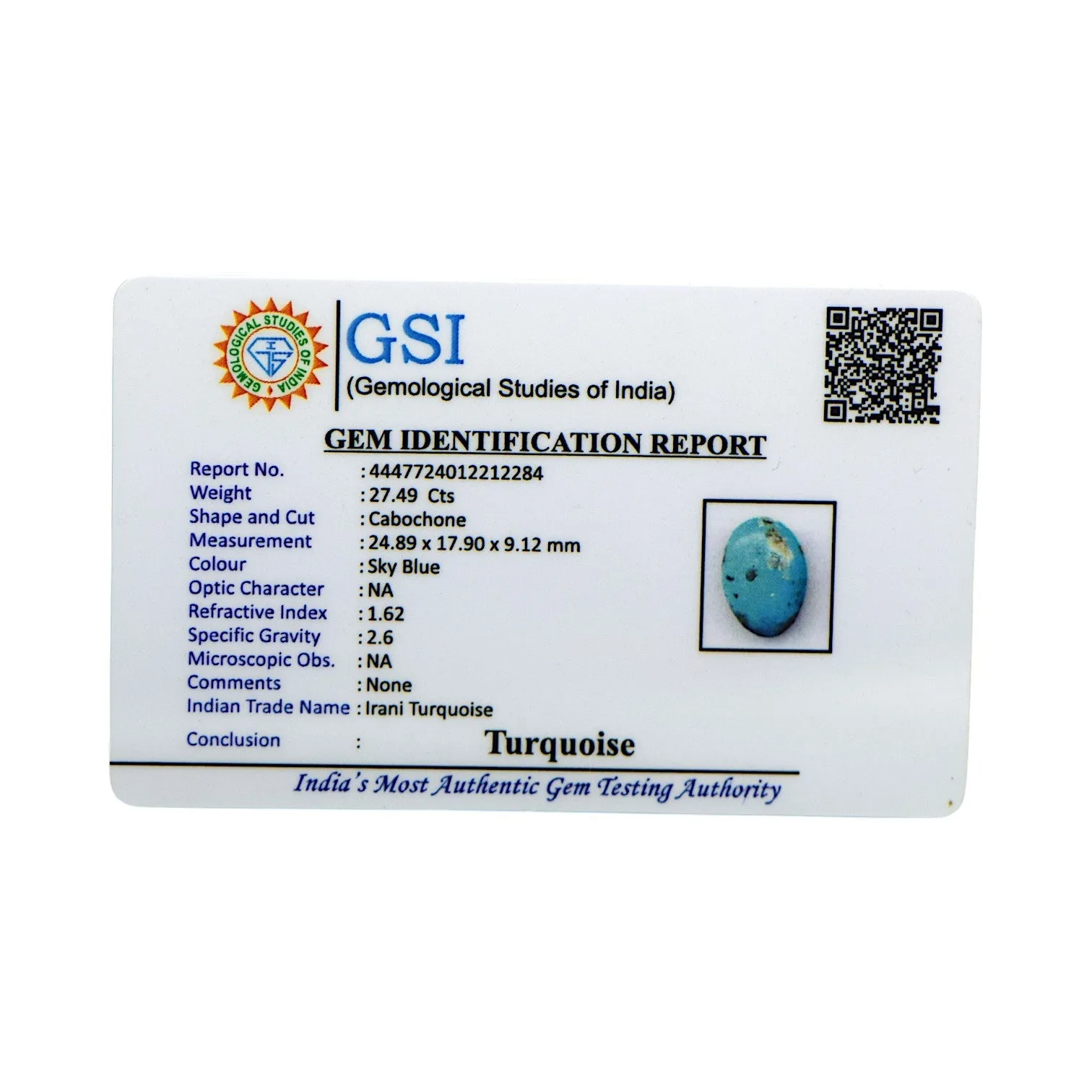 Irani Turquoise -27.49 Carat / AAA-Quality