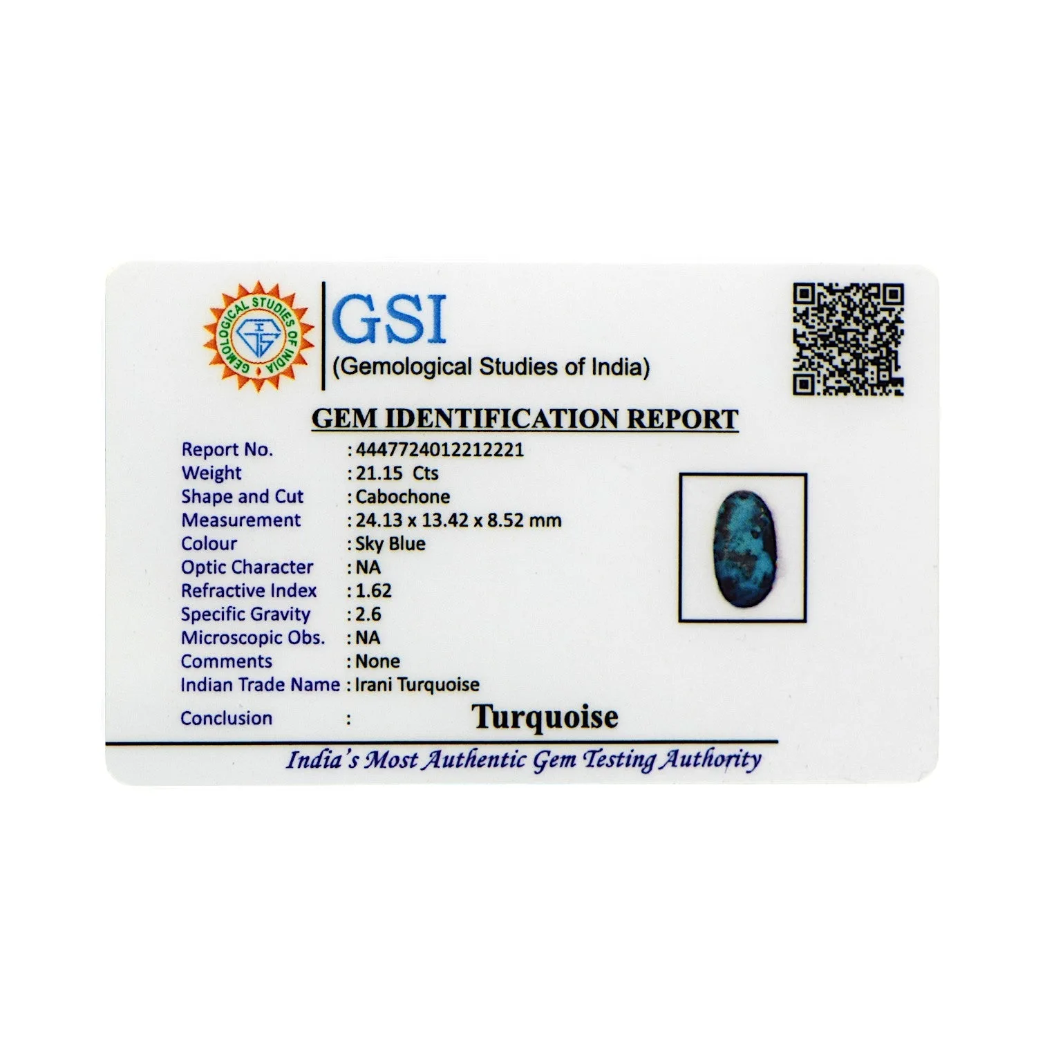 Irani Turquoise - 21.15 Carat / AAA-Quality