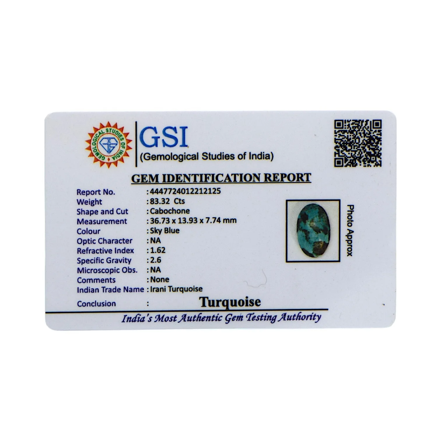 Irani Turquoise - 83.32 Carat / Super-Quality