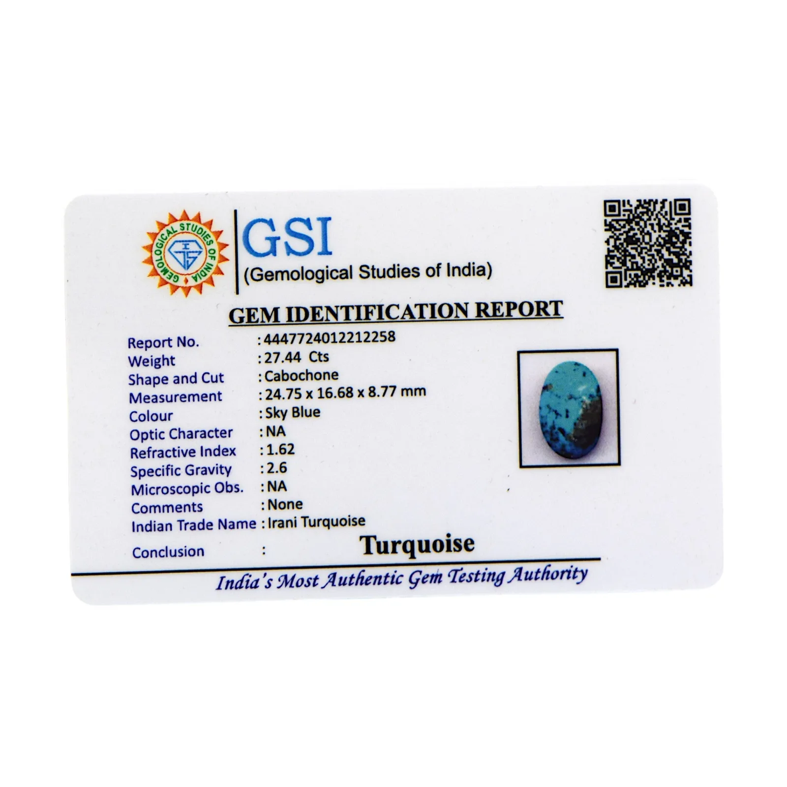 Irani Turquoise - 27.44 Carat / AA-Quality
